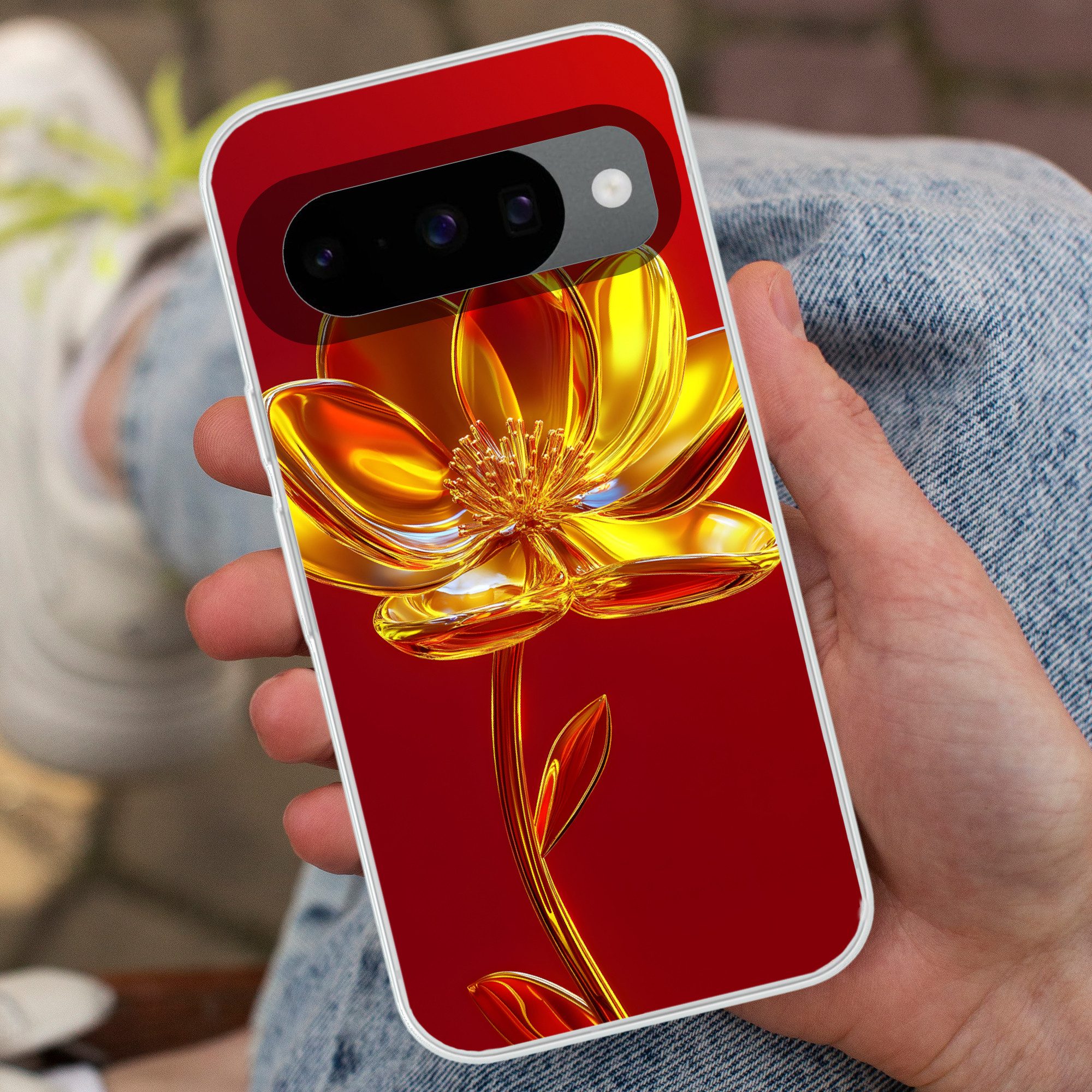 MuchoWow Handyhülle für Google Pixel 10 Pro Blume - Gold - Gläser, Handy Case, Silikon, Bumper Case Dünn