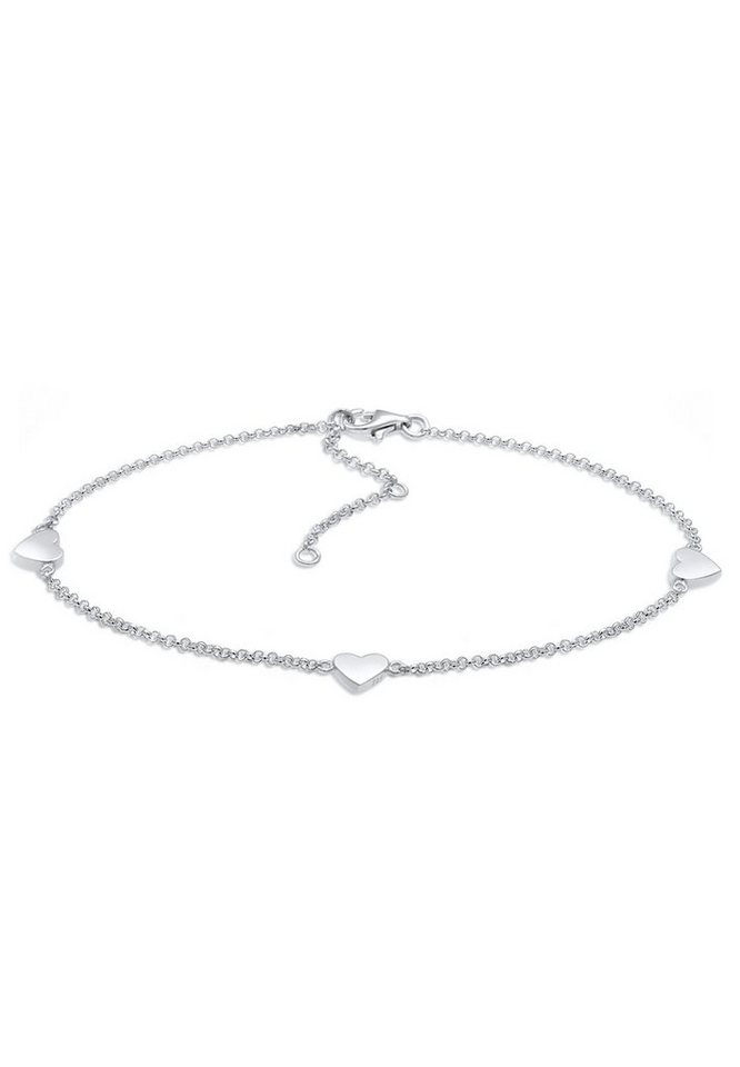 Nenalina Fußkette Herzen Verspielt Strand Sommer Trend 925 Silber,  Bezaubernde Fußkette mit Herzchen für Damen