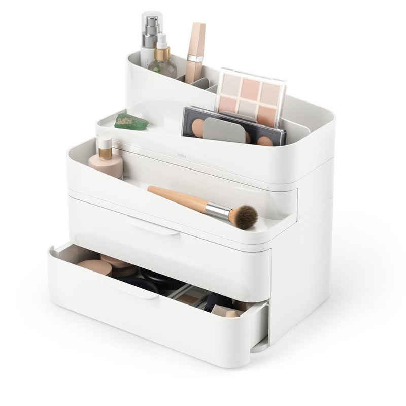 Umbra Make-Up Organizer Glam, in Weiß/Grau, mit 3 Schubladen, anpassbare Trenner