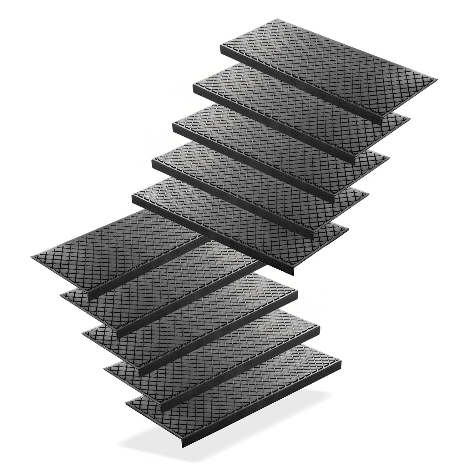 BigDean Stufenmatte 10 Stück Treppenstufenmatten aus Gummi 75 x 25 cm Anti Rutsch, Eckig, Höhe: 3 mm, Outdoor geeignet, Antirutsch, Witterungsbeständig, Easy Clean