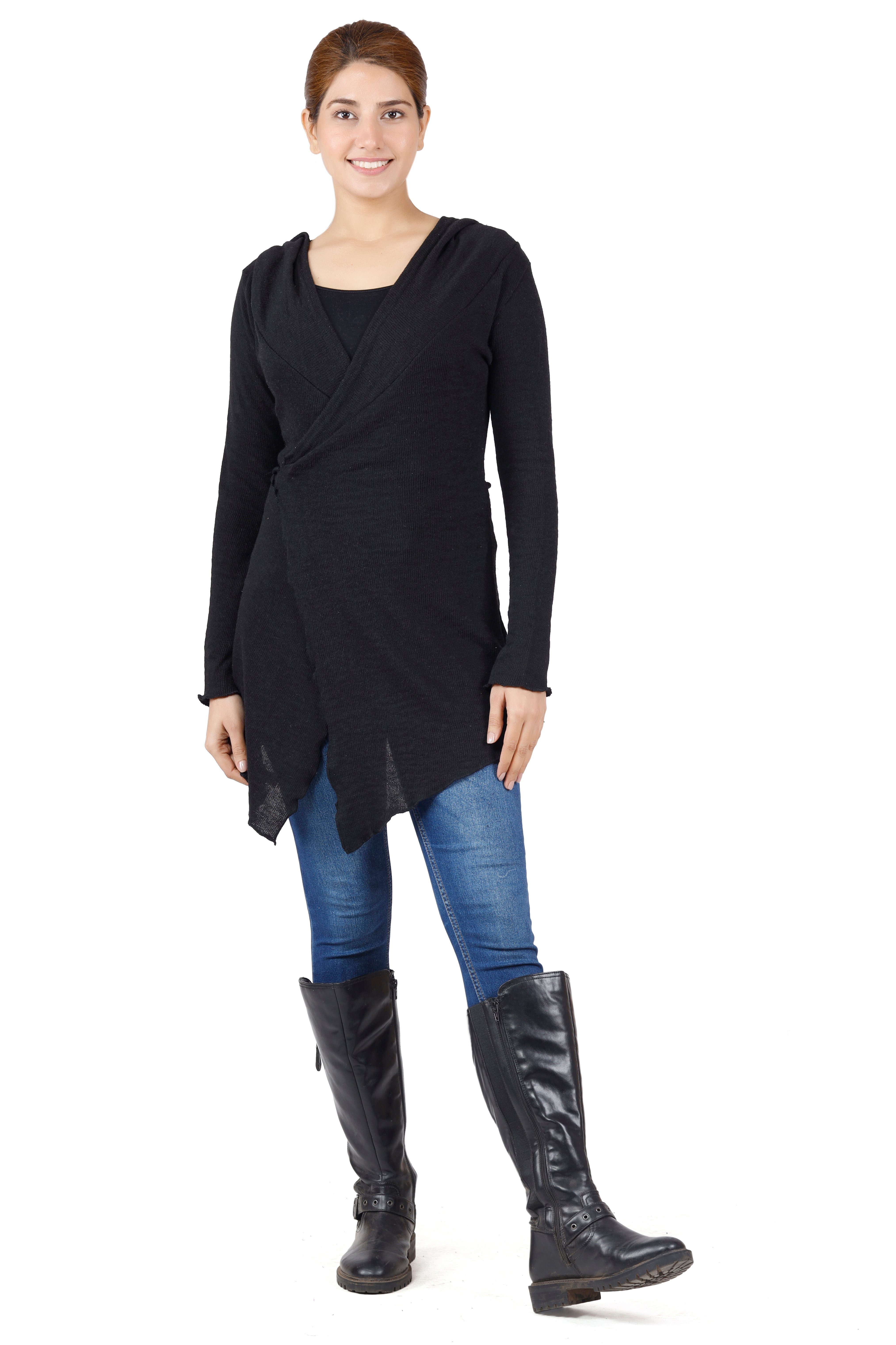 Guru-Shop Langjacke Pixi Wickel-Strickjacke - schwarz – Bild 5 von 5