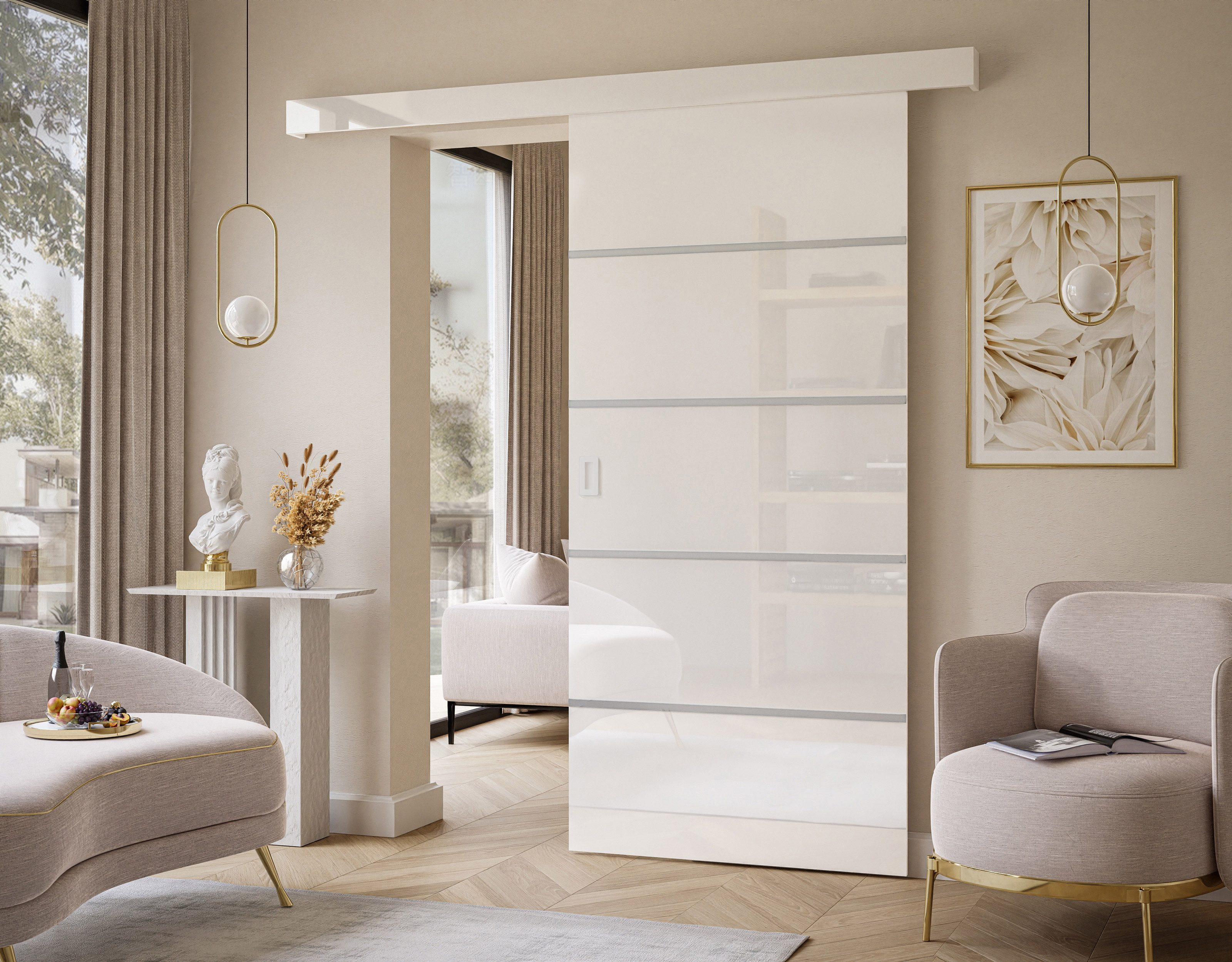 Lookway Schiebetür YORK GLOSSY II mit dekorativen Streifen