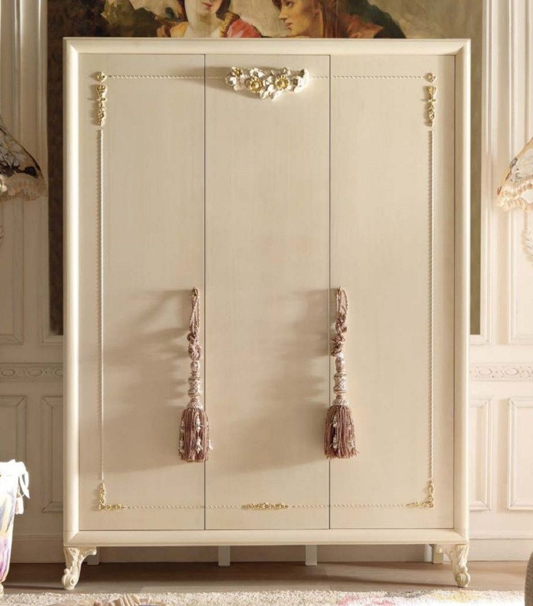 Casa Padrino Kleiderschrank Luxus Barock Schlafzimmerschrank Cremefarben / Gold - Handgefertigter Kleiderschrank mit 3 Türen - Barock Schlafzimmer Möbel - Luxus Qualität - Made in Italy