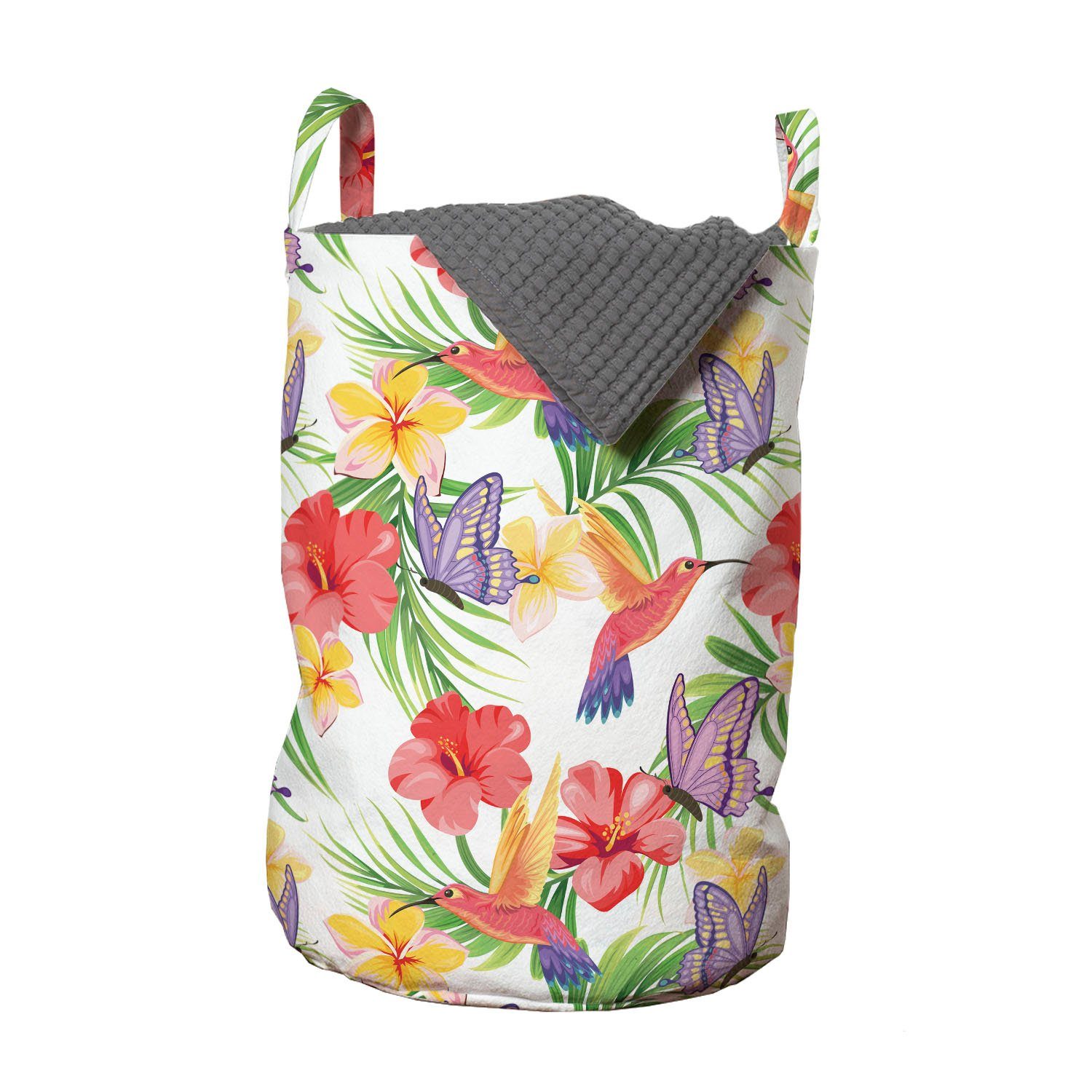 Abakuhaus Wäschesäckchen Wäschekorb mit Griffen Kordelzugverschluss für Waschsalons, Blumen Insekten tropische Plantage