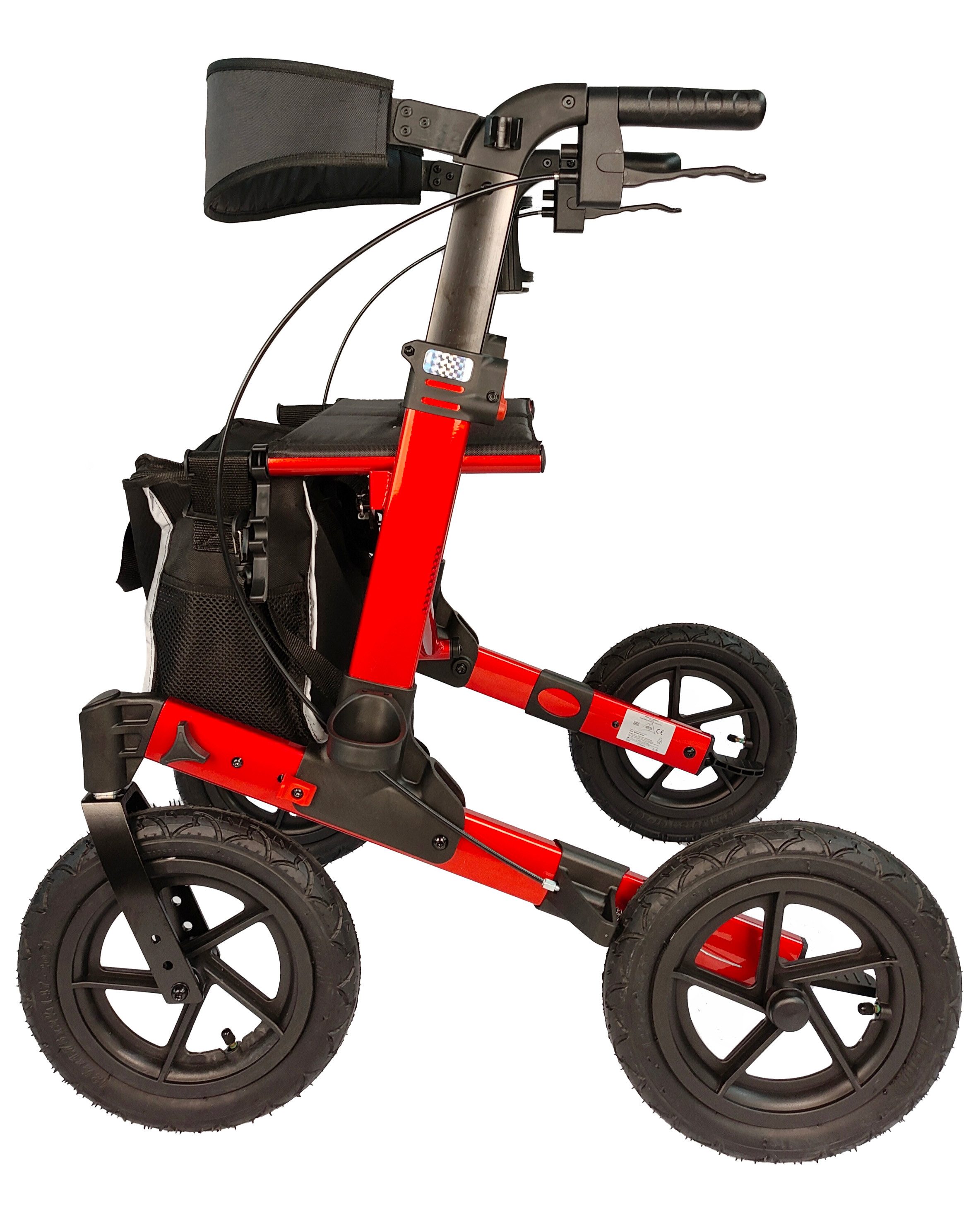 Antar Rollator Outdoor Aluminium Rollator mit Luftbereifung zusammenklappbar, Getränkehalter und Gehstockhalter mit Klicksystem