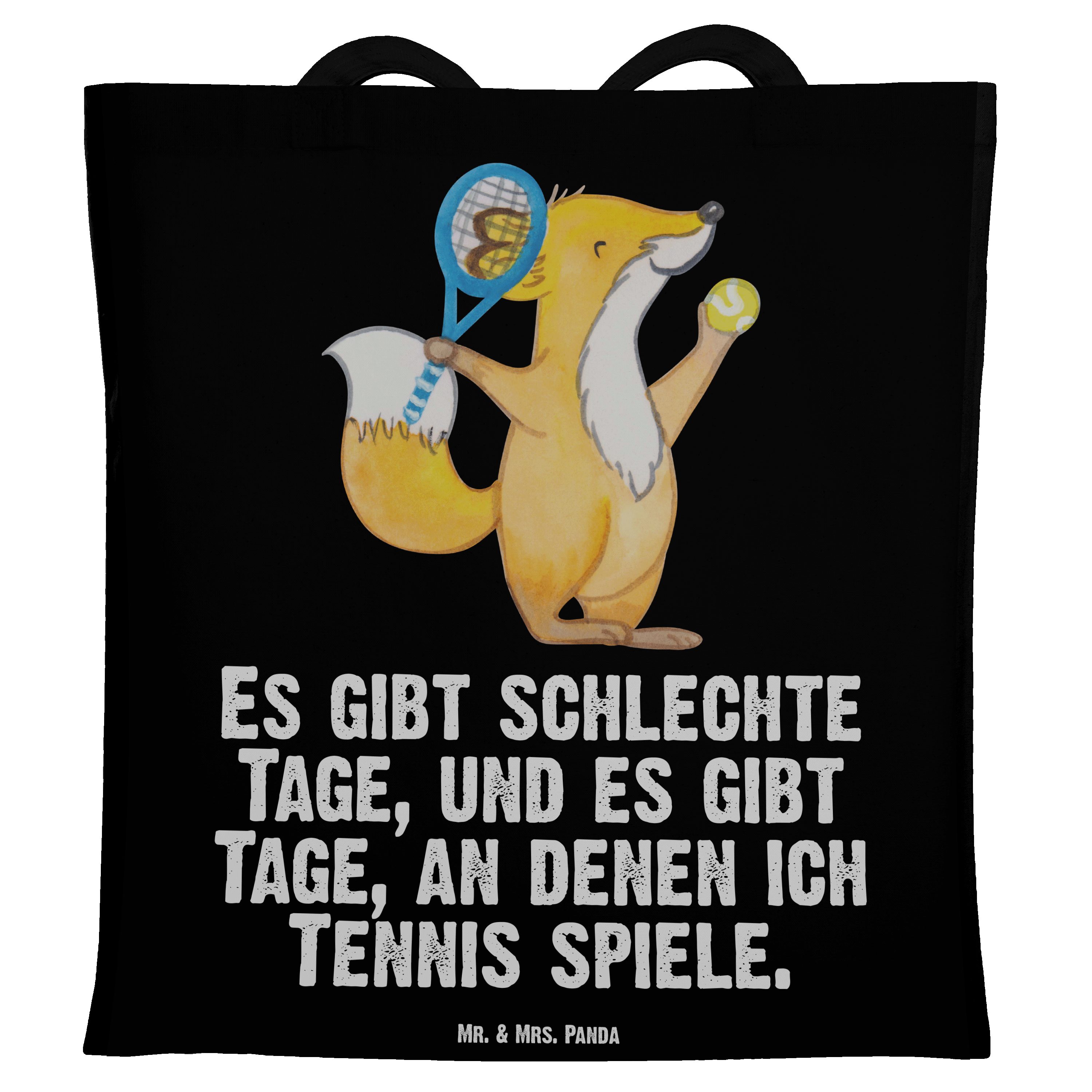 Mr. & Mrs. Panda Tragetasche Fuchs Tennis spielen Tage - Schwarz - Geschenk, Danke, Ballsportart, (1-tlg)