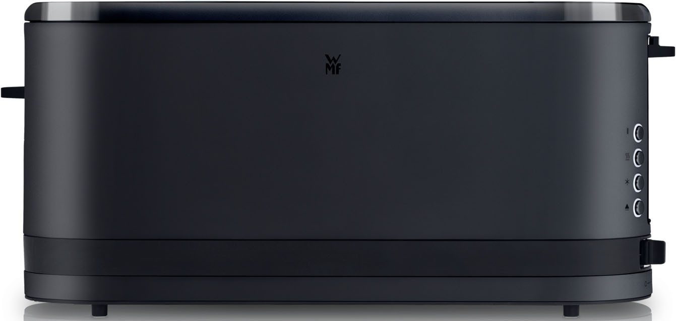 WMF Toaster KÜCHENminis Deep Black, Lanschlitztoaster, mit Brötchenaufsatz, 1 langer Schlitz, für 2 XXL-Toastscheiben, 900 W, 7 variable Bräunungsstufen, Brotzentrierung, Krümelschublade