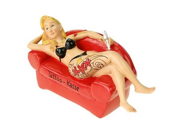 Kremers Schatzkiste Spardose Spardose Tattookasse Tätowiererin auf Sofa 18 cm Tattoo Girl tätowieren Poly bunt Sparschwein