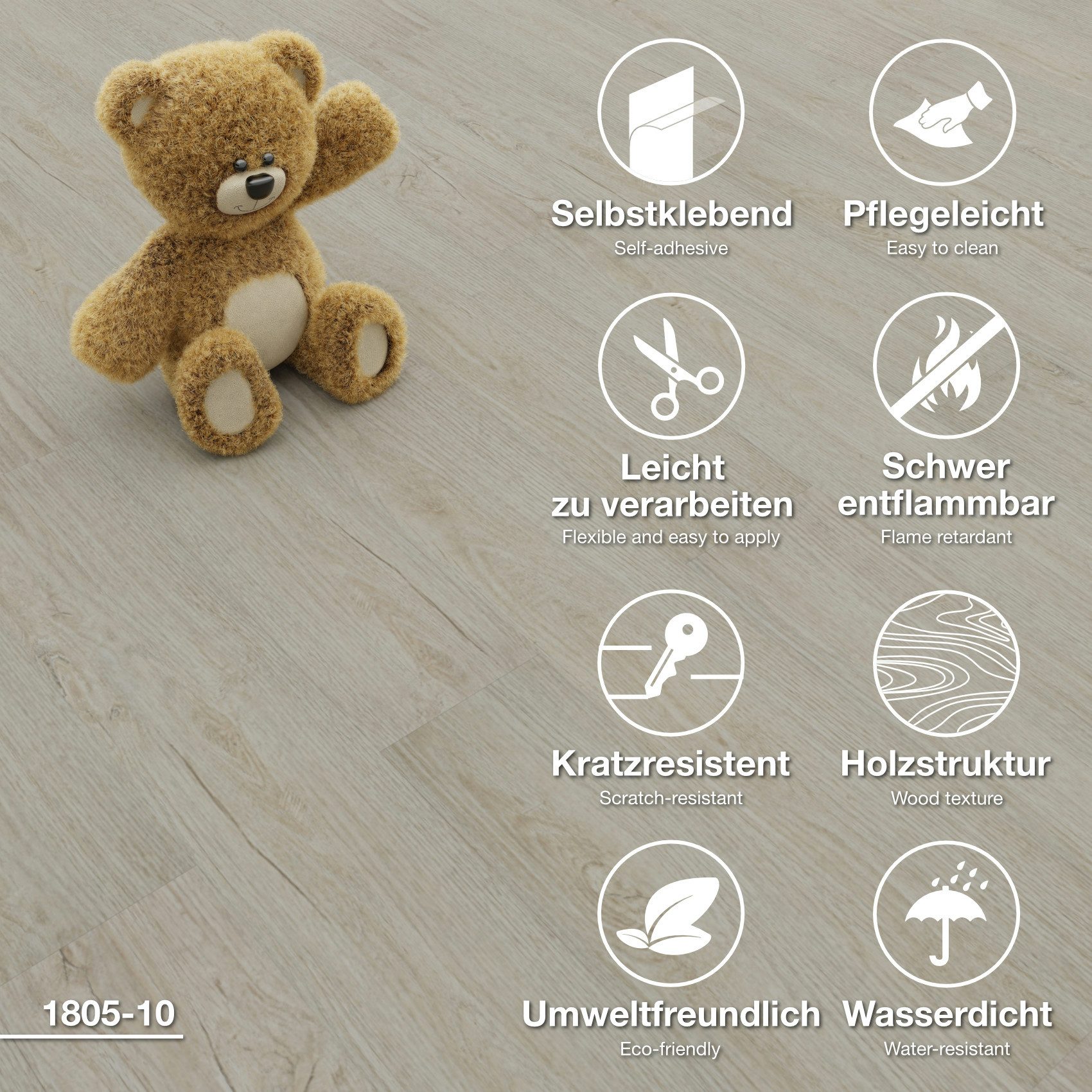 Hexim Vinylboden, Vinyldielen 0,97m² selbstklebend PVC Wandverkleidung Bodenbelag Holzoptik 91x15cm Paneele für Wand & Boden Holzdielen hellbraun (7 Dielen Antique Oak - 1805-10)