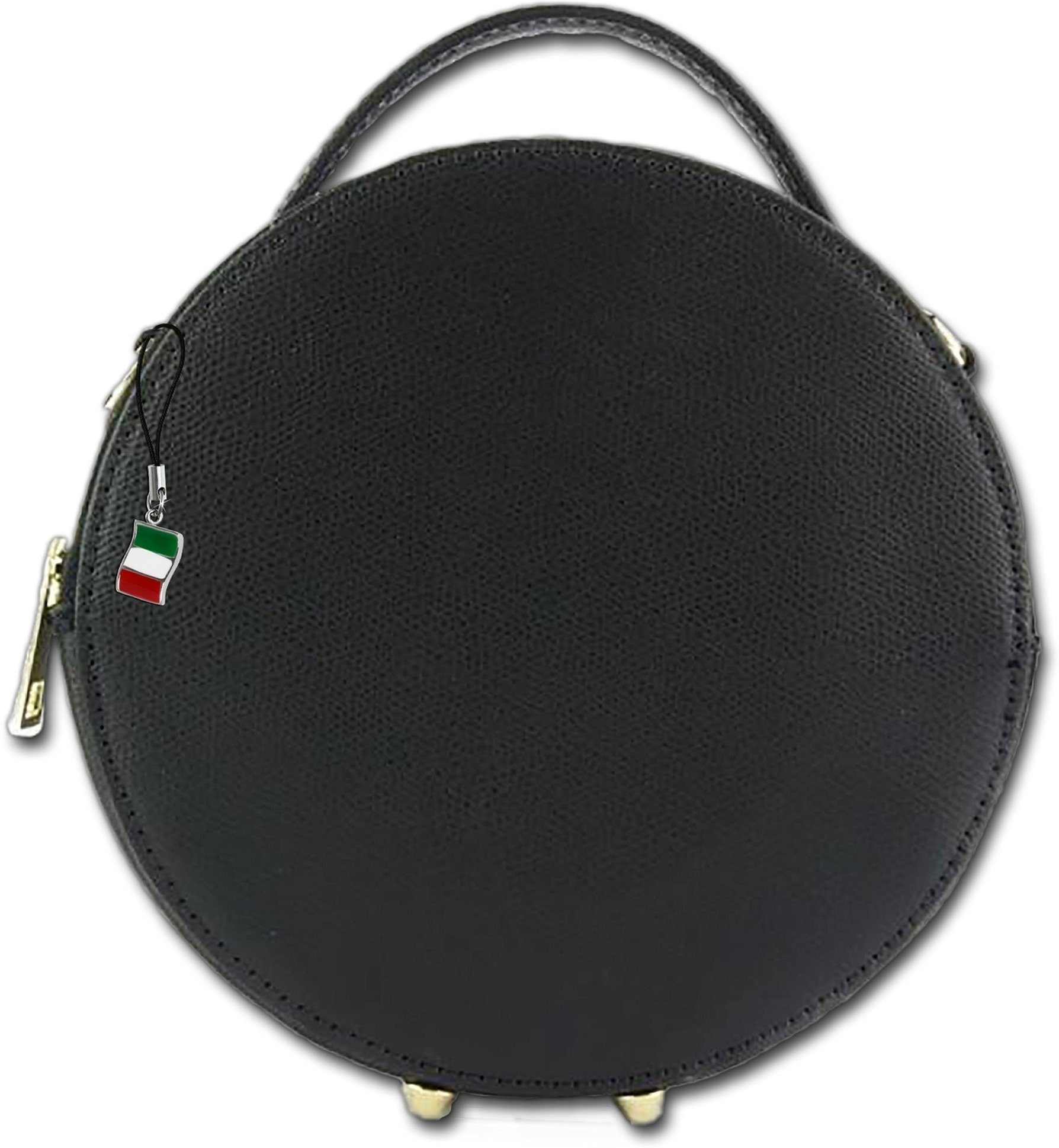 FLORENCE Schultertasche Florence CircleBag Damen Handtasche rund (Schultertasche, Schultertasche), Damen Tasche Echtleder schwarz, Made-In Italy