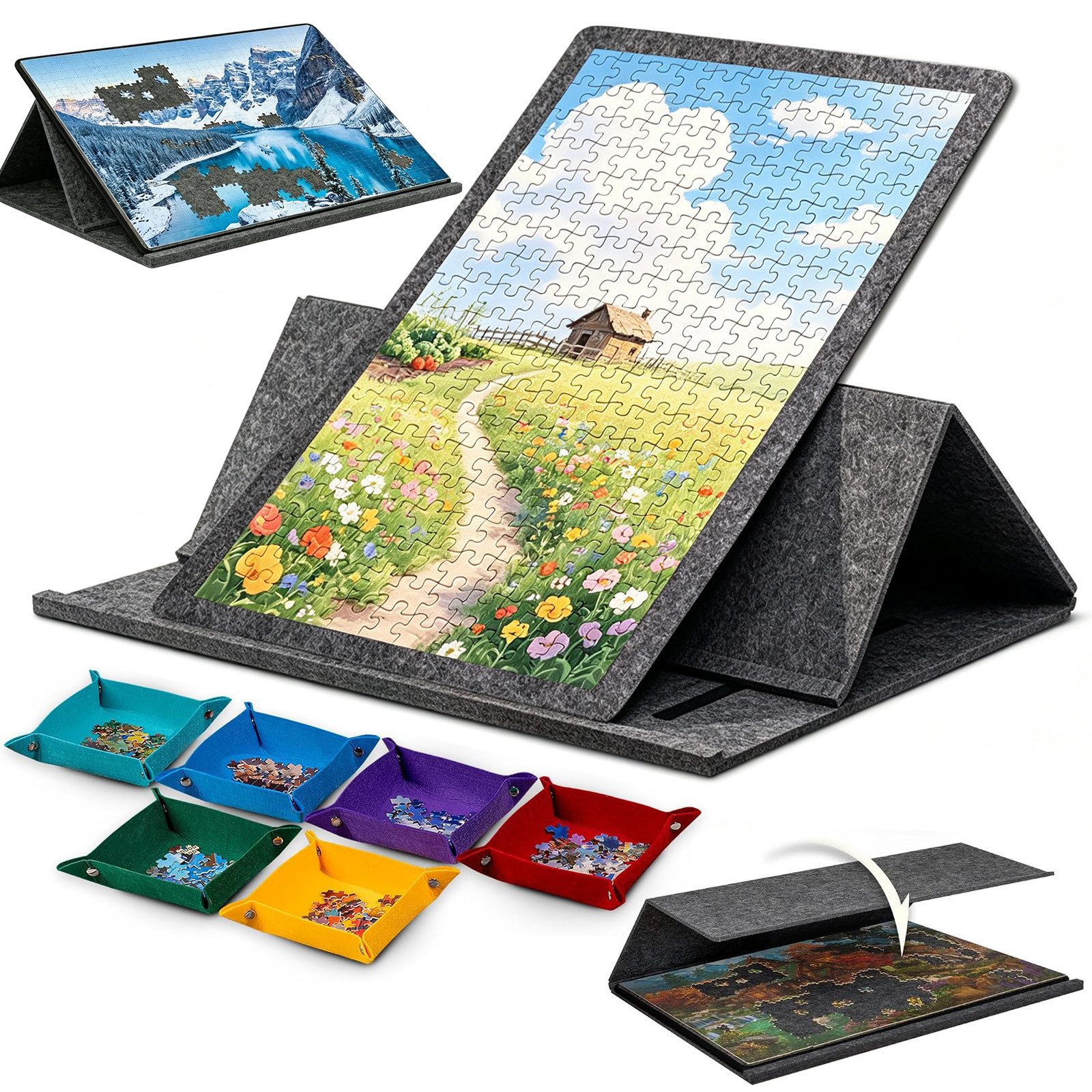 AKKEE Puzzleunterlage kippbares Puzzlebrett mit 2-in-1 Puzzleständer & Abdeckung, für 1000 Teile Puzzlesp, Leichte Puzzle-Spielbretter