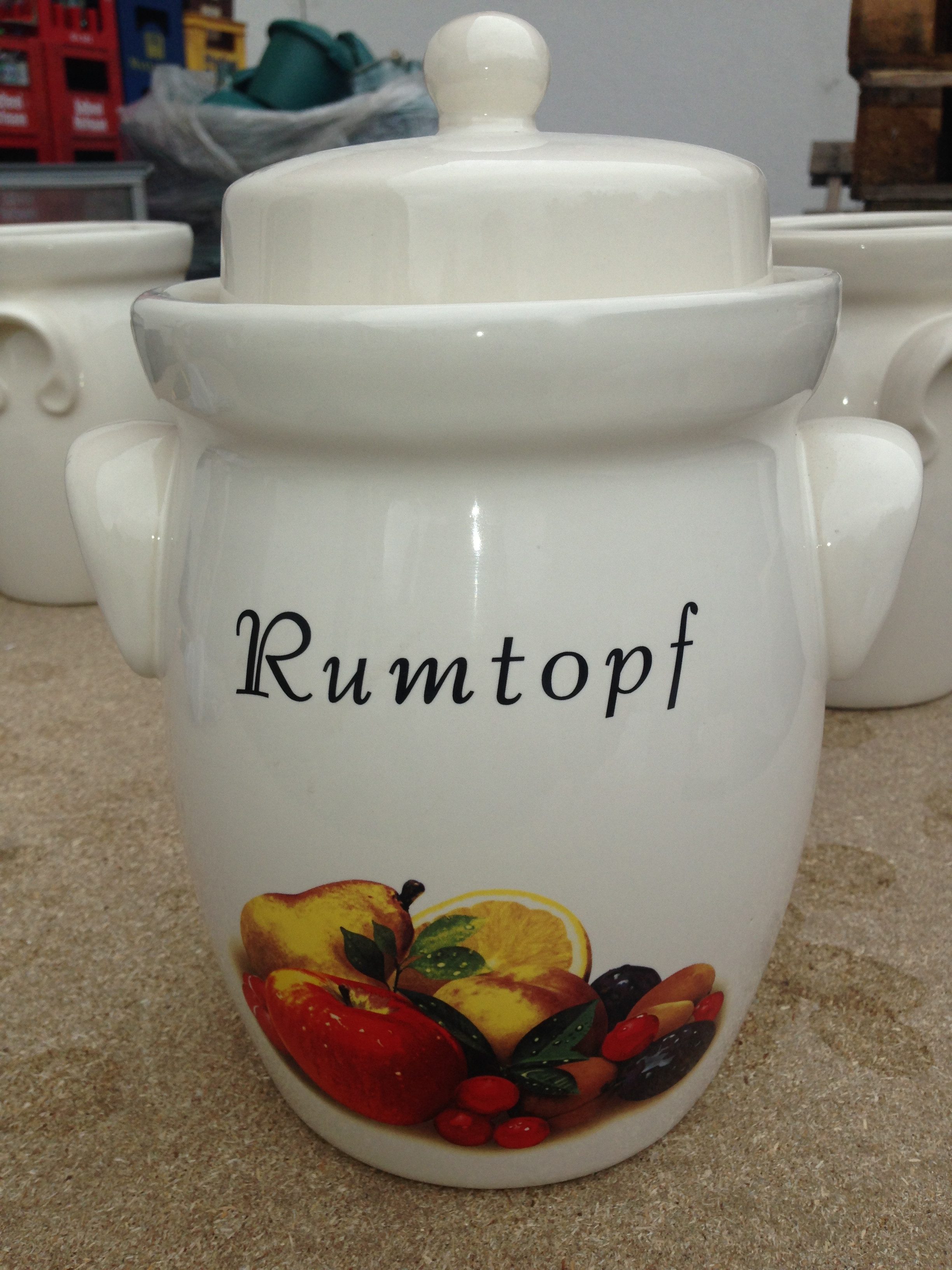 MS-Steinzeug Aufbewahrungsdose Rumtopf mit Dekor und Wasserrinne