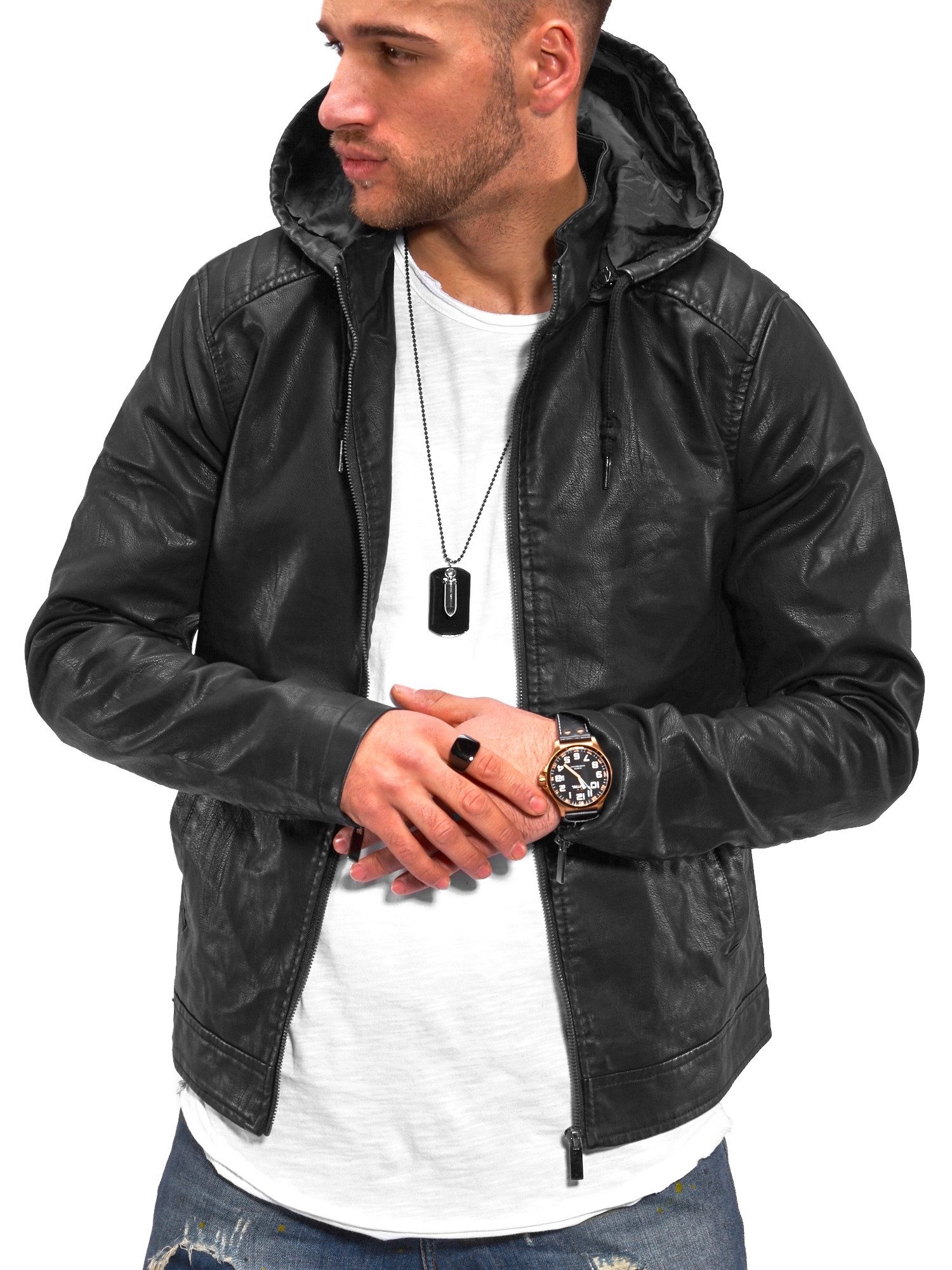 SOULSTAR Lederimitatjacke LINOS mit praktischer Kapuze