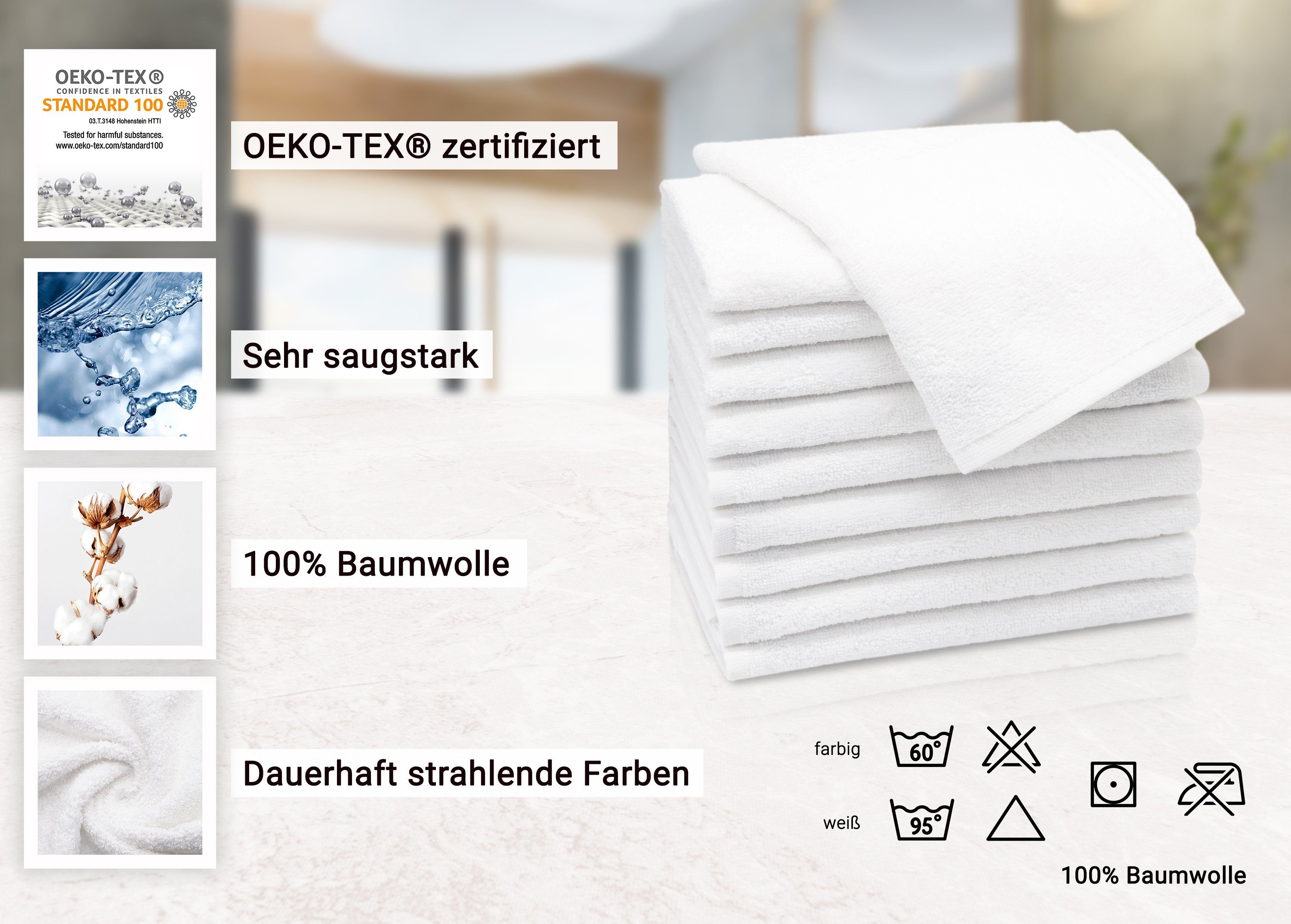 cm, Walkfrottier Hotelwäschespezialisten 30 50 Baumwolle, weiß 100% (10-St), vom ZOLLNER x Gästehandtücher,