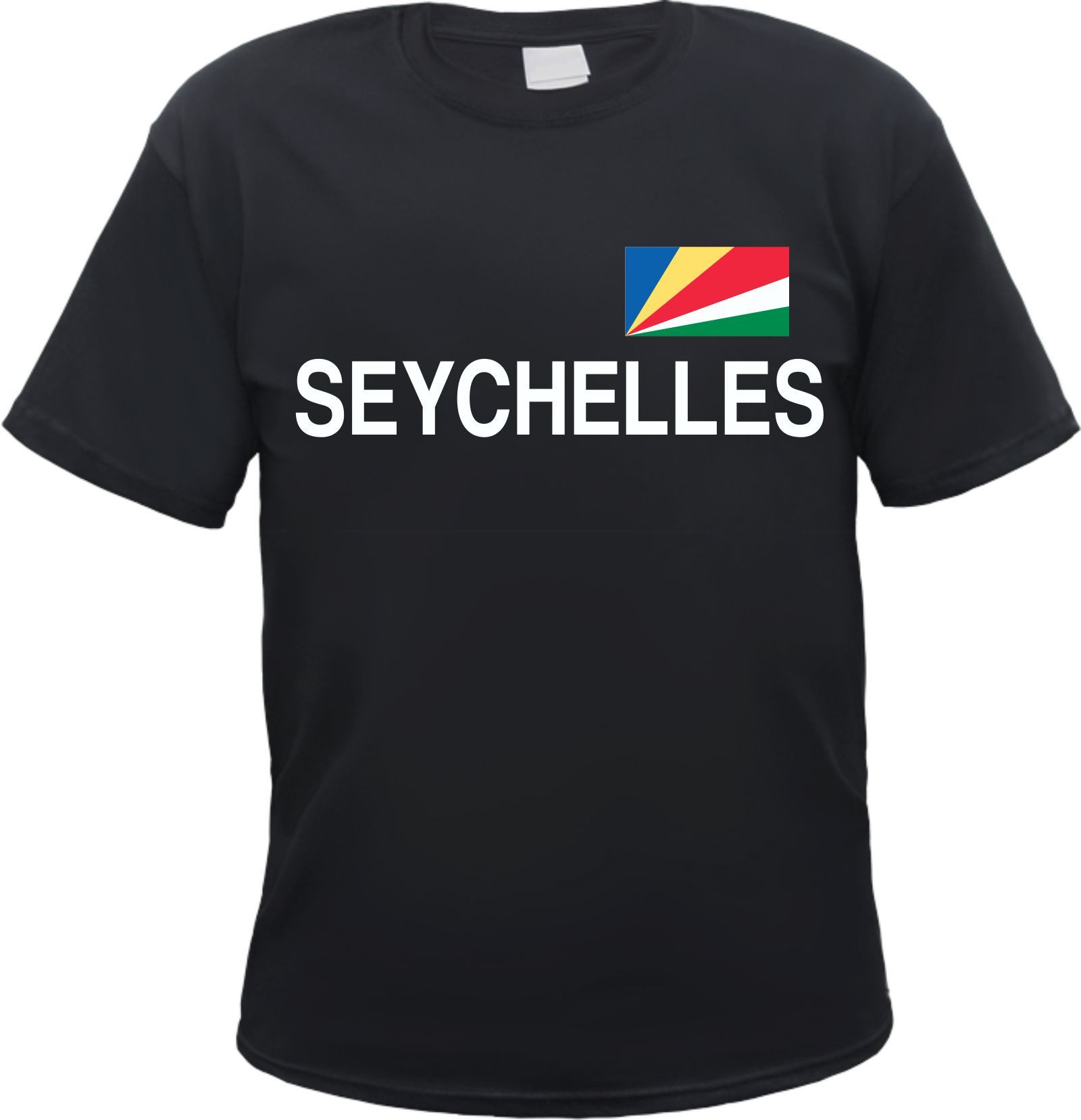 HB-Druck T-Shirt Seychelles Herren T-Shirt - Blockschrift mit Flagge - Tee Shirt aus 100% Baumwolle mit strapazierfähigem Aufdruck