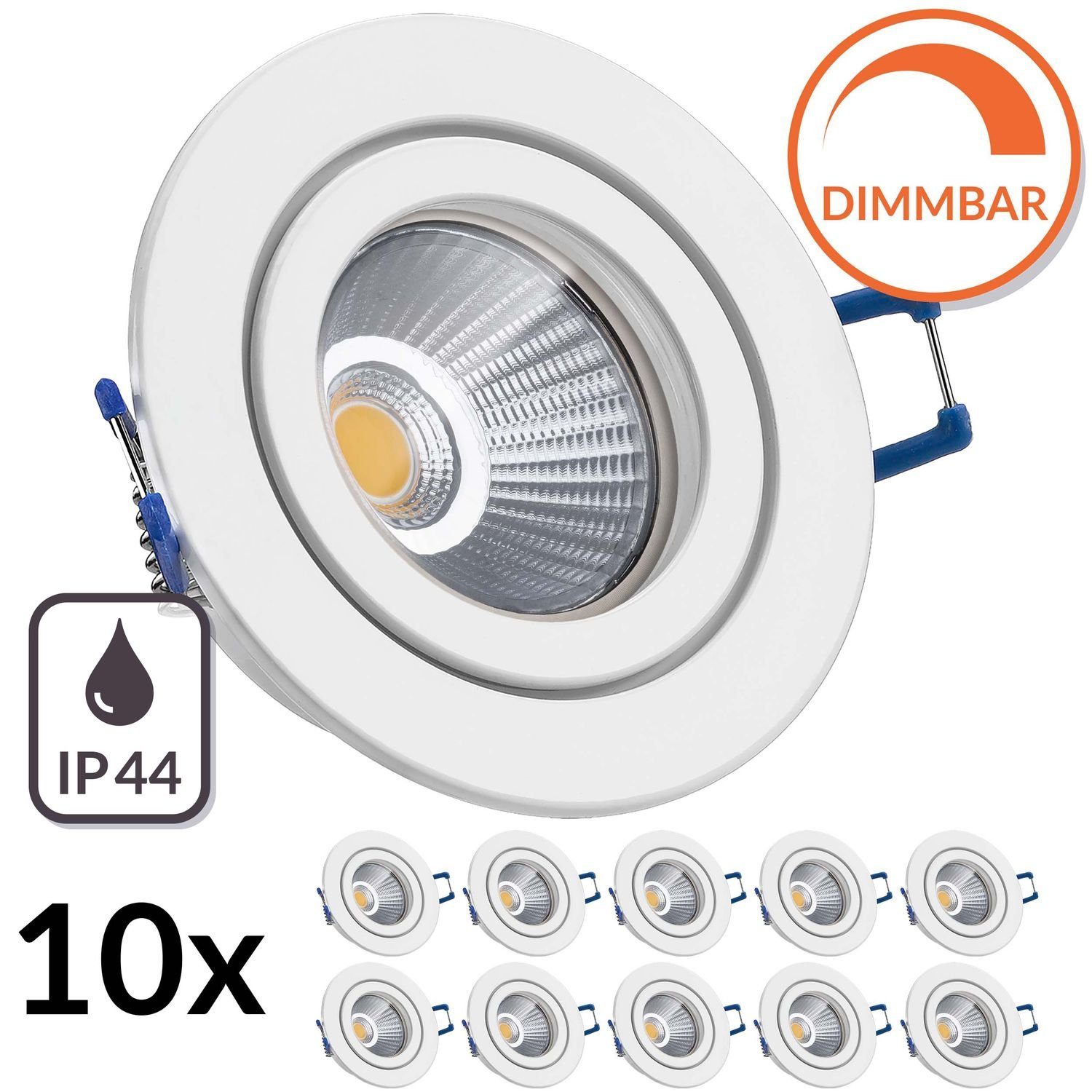 LEDANDO LED Einbaustrahler 10er IP44 LED Einbaustrahler Set extra flach in weiß mit 6,5W Leuchtmi