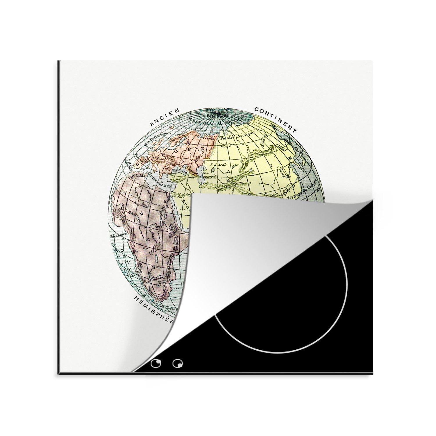 cm, Retro Weltkarte, für Arbeitsplatte MuchoWow - Herdblende-/Abdeckplatte Ceranfeldabdeckung, (1 küche Globus Vinyl, - tlg), 78x78