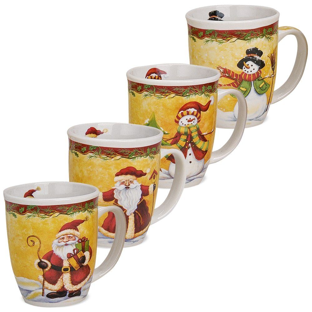 matches21 HOME & HOBBY Tasse Grosse Weihnachtstassen 4er Set Weihnachtsmann Schneemann, Keramik, Tee Kaffee-Becher, Weihnachten, klassisch, bunt, 400 ml