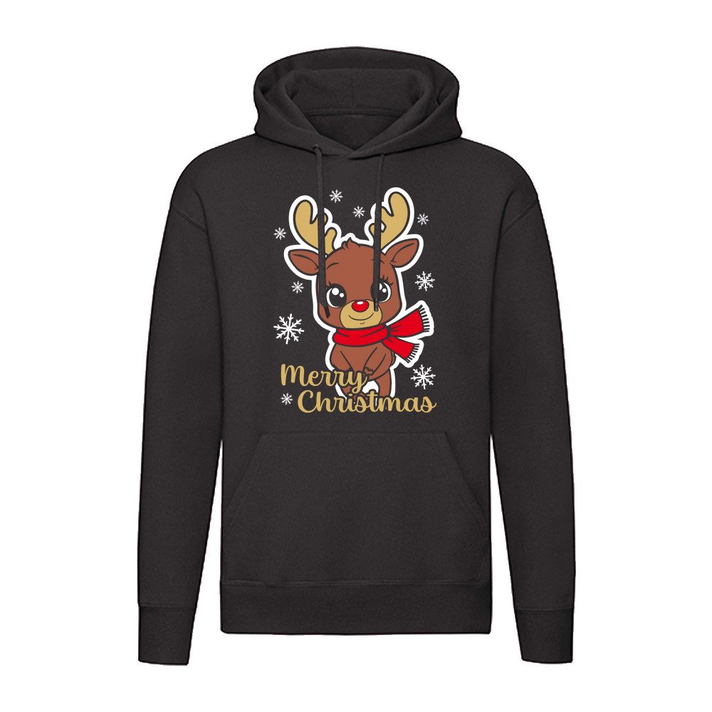 G-graphics Hoodie Merry Christmas – Rentier mit Kulleraugen & Schal Unisex günstig online kaufen