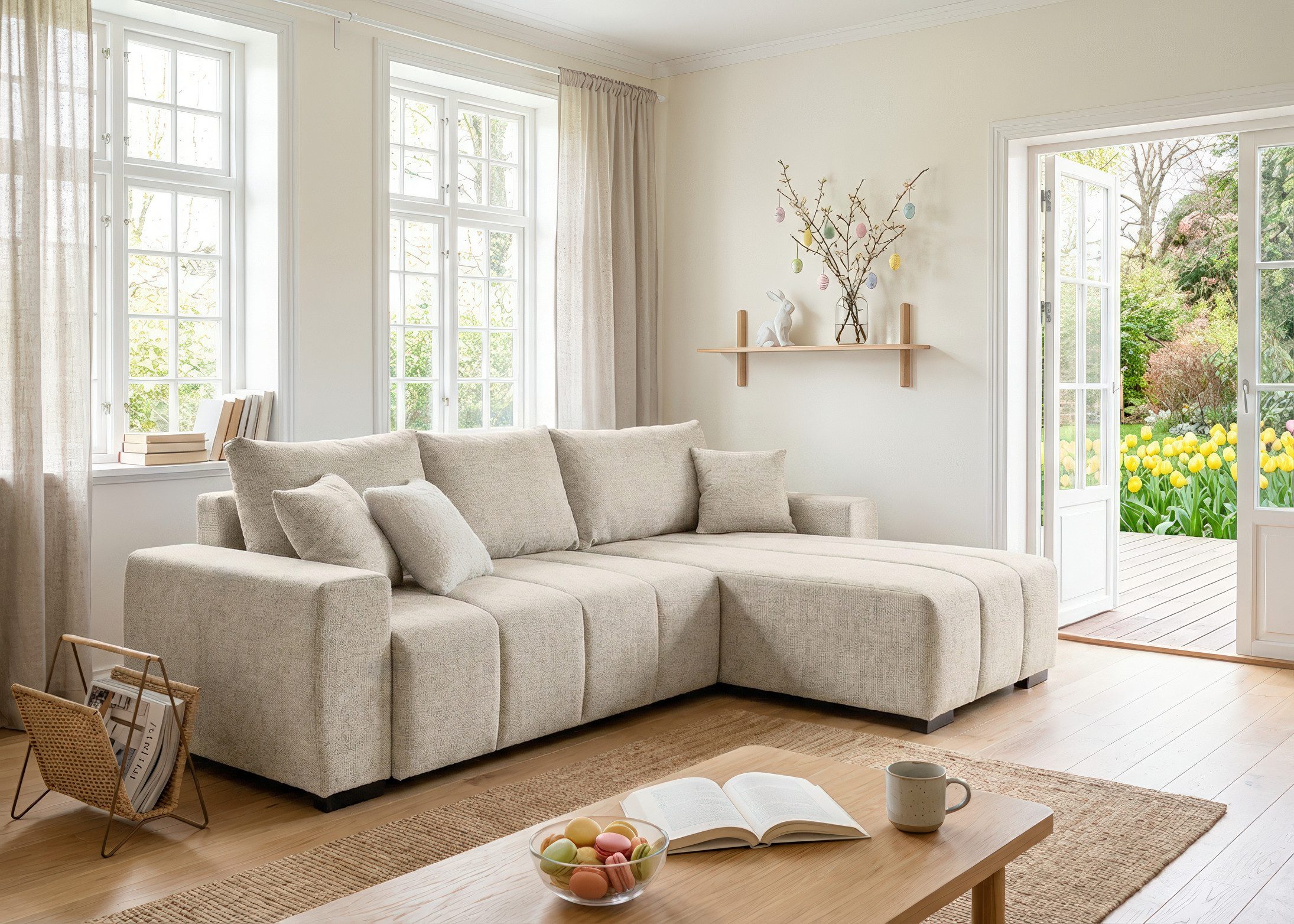 Home affaire Ecksofa Bello L-Form, B: 256 cm, Bettfunktion, Bettkasten & 2 Zierkissen, Federkern