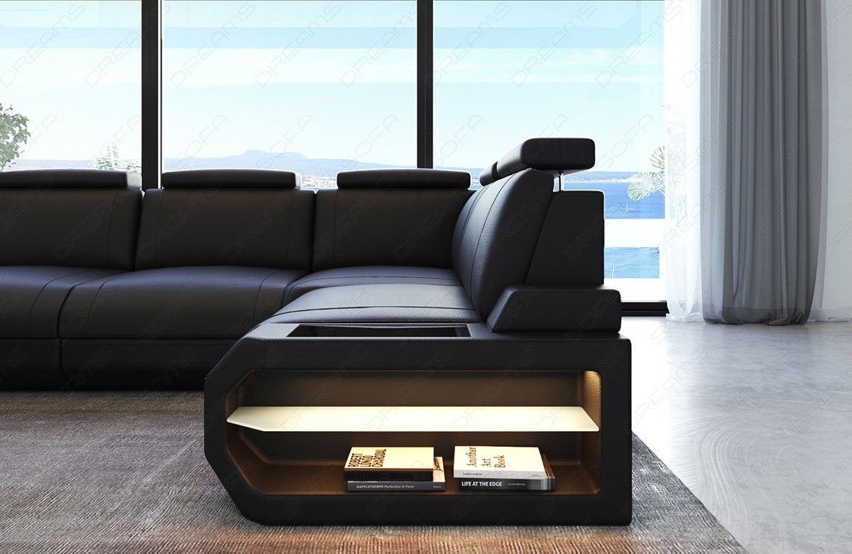 Leder Couch Ledercouch, Sofa L-Form Form Siena Sofa LED-Beleuchtung L mit Ledersofa Ecksofa lang Dreams