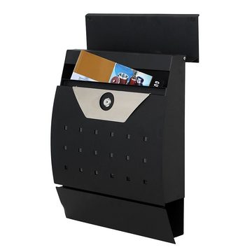 Melko Wandbriefkasten Wandbriefkasten Briefkasten Halbrund mit Zeitungsfach & Namenschild in Schwarz Letterbox (Stück), inkl. 2 Schlüssel