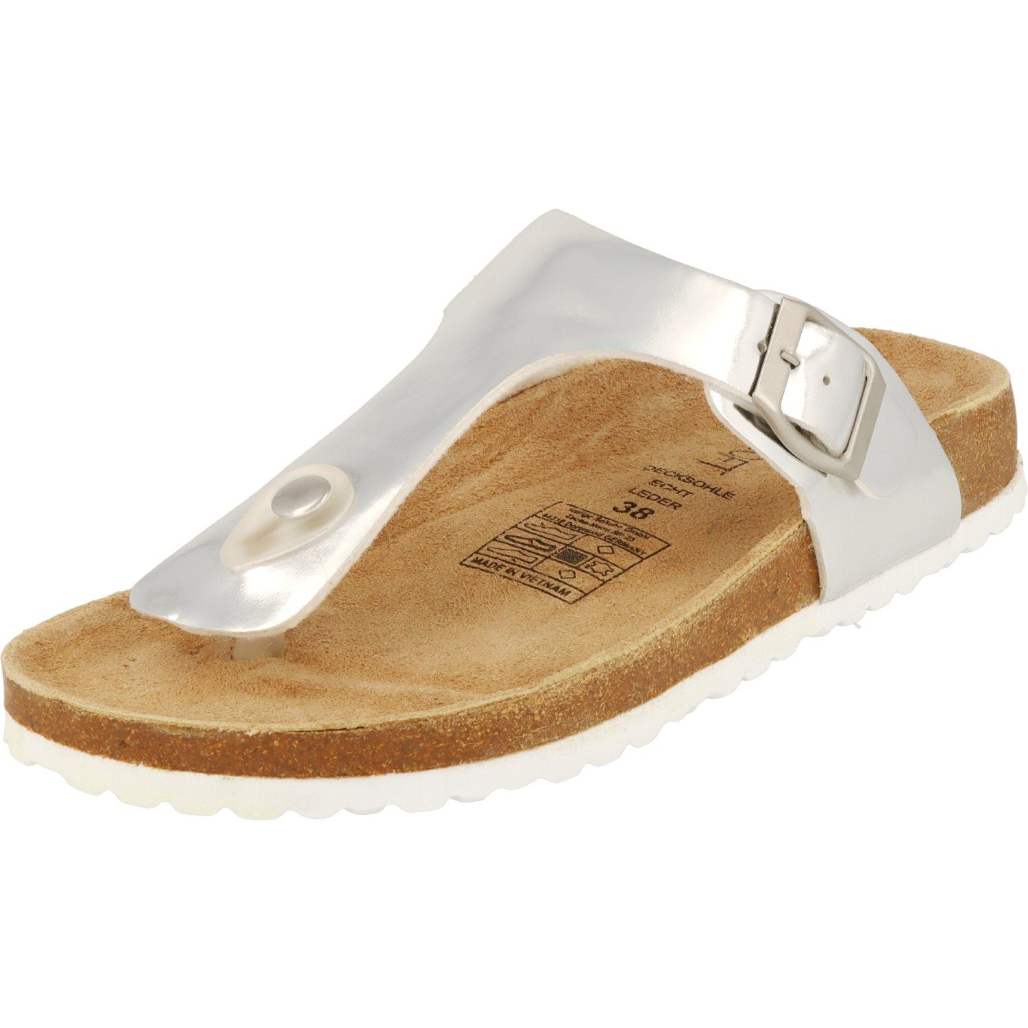 Zehentrenner SUPERSOFT Lederfußbett Silber Pantolette 274-174 Damen Komfort