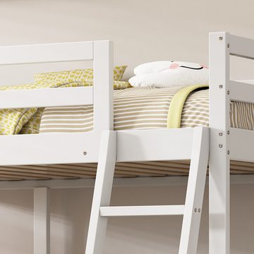 MODFU Etagenbett mit Kleiderschrank, mit Schublade,Kinderbett mit Fallschutz und Gitter (Holzbett, Rahmen aus Kiefer 90x200cm), ohne Matratze