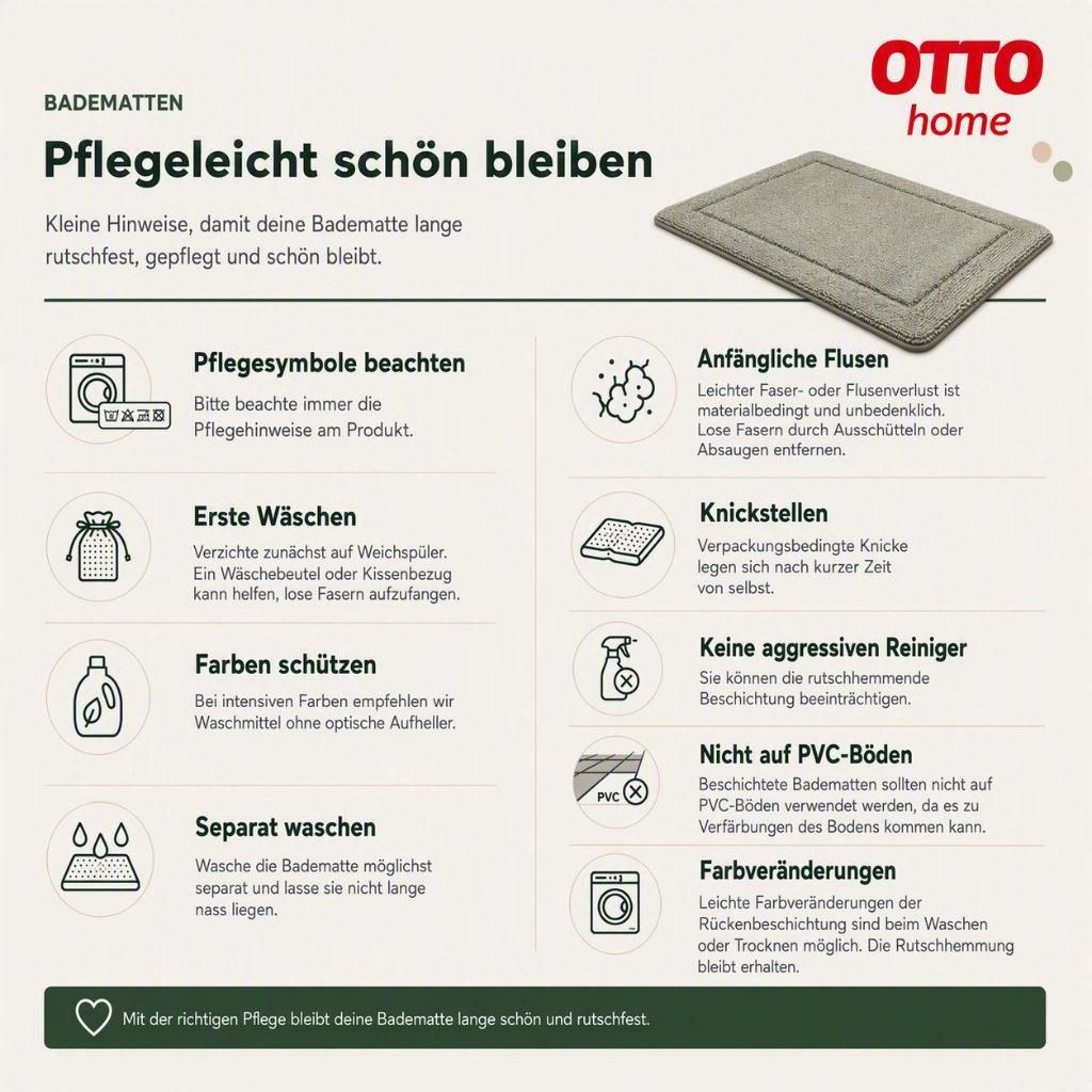 OTTO home Badematte Anna, Badvorleger, Badezimmer Teppich, Höhe 16 mm, rutschhemmend beschichtet, schnell trocknend, fußbodenheizungsgeeignet, Polyester, rechteckig, Badteppich, Hoch Tief Effekt, Modern, Weich, Wellen