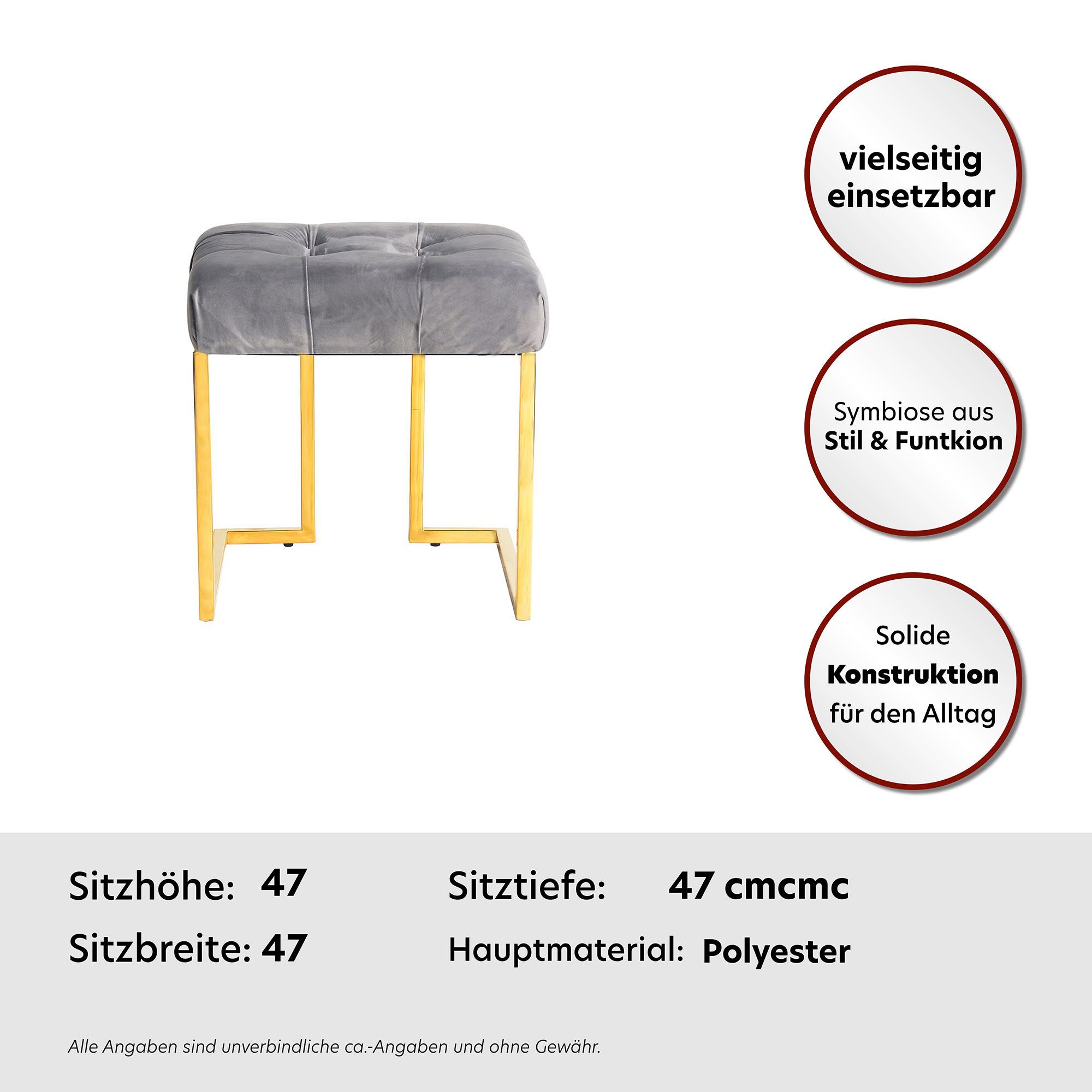 Kayoom Sitzhocker Hocker Rare, Edler Touch durch goldenes Gestell (1 St), eckig, samtweich, gesteppt, mit Zierknöpfen, Edelstahlgestell