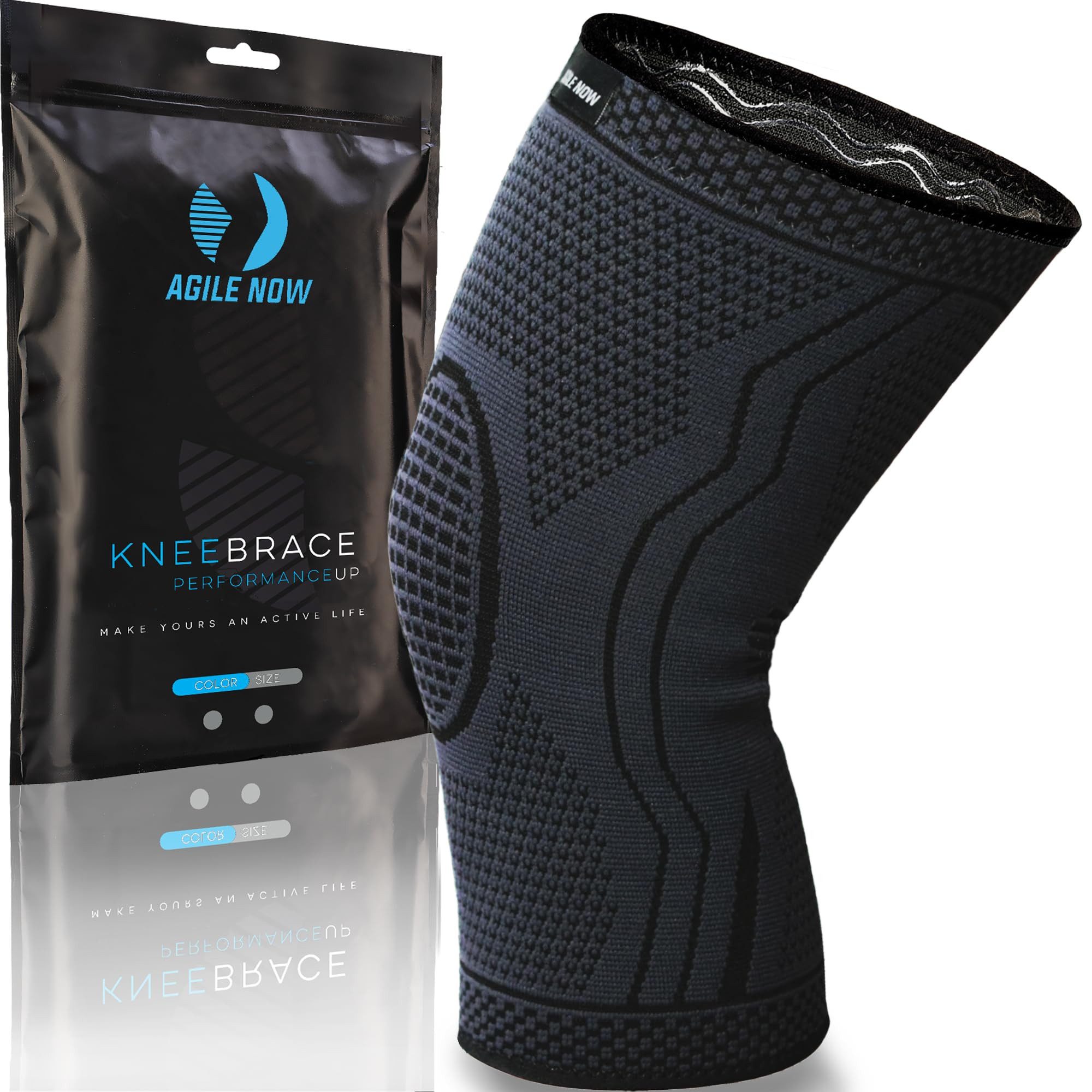 AGILE NOW Kniebandage Performance Up, Stabilisiert & Entlastet (Rutschfester Sitz, Ideal für Fitness, Laufen, Training), Weiches & atmungsaktives Material