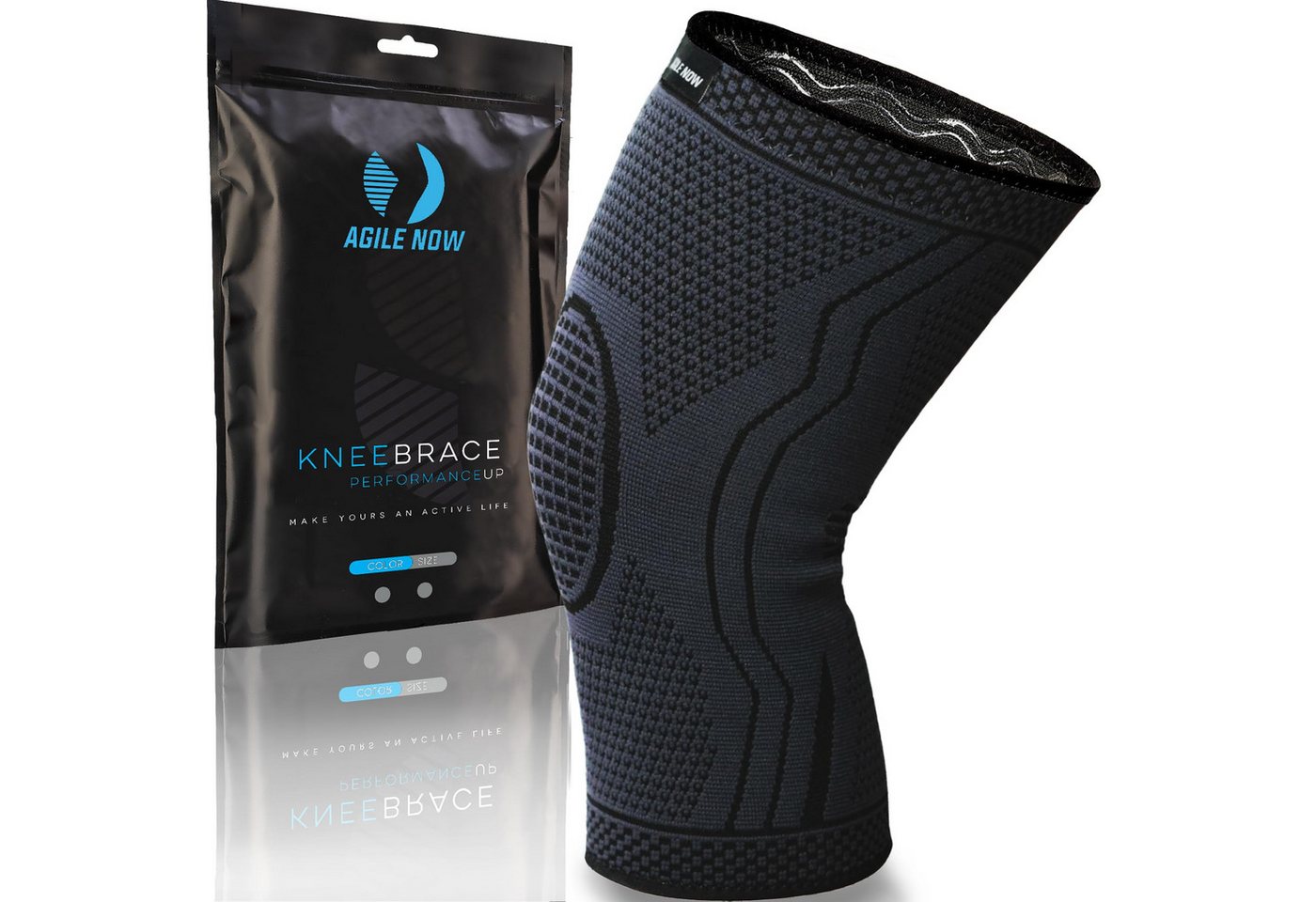 AGILE NOW Kniebandage Performance Up, Stabilisiert & Entlastet (Rutschfester Sitz, Ideal für Fitness, Laufen, Training), Weiches & atmungsaktives Material