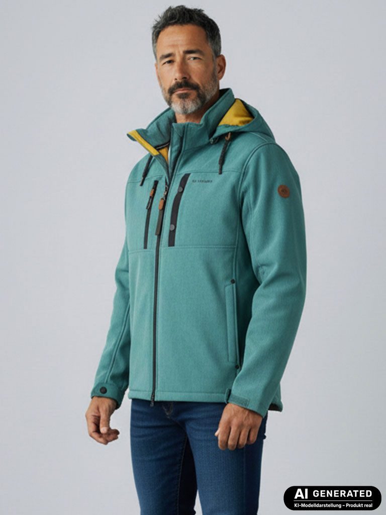Dry Fashion Softshelljacke Usedom Herren Jacke mit Fleece-Innenfutter - Herrenjacke mit Kapuze Atmungsaktiv, Wind- und wasserabweisend, Individuell anpassbar