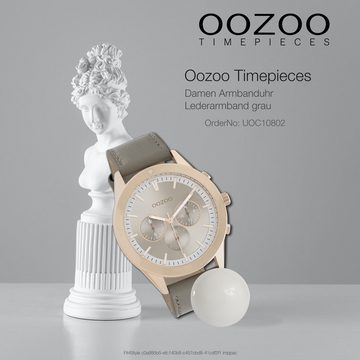 OOZOO Quarzuhr Oozoo Damen Armbanduhr braun Analog, (Analoguhr), Damenuhr rund, groß (ca. 45mm) Lederarmband, Sport-Style