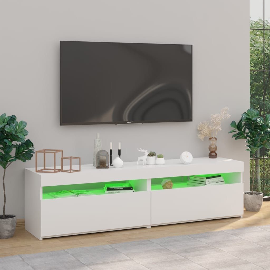 vidaXL TV-Schrank TV-Schränke 2 cm Stk Lowboard mit Hochglanz-Weiß LED-Leuchten 75x35x40