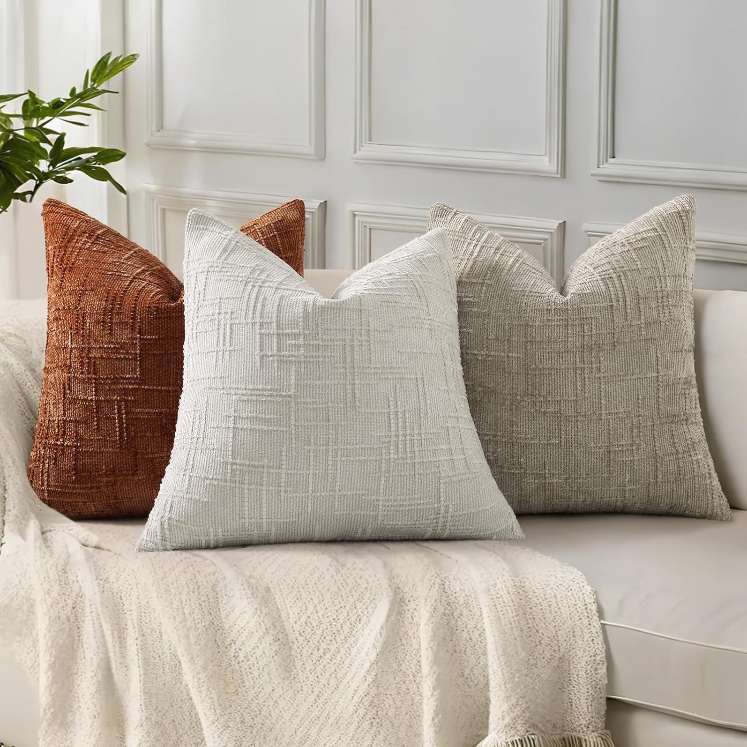Diwzbyn Kissenbezug Chenille Kissenbezug, Bambusstruktur Kissenbezug, (1 Stück), Boho Dekokissenbezug, geeignet für Bett, Sofa, Wohnzimmer – Bild 3 von 5