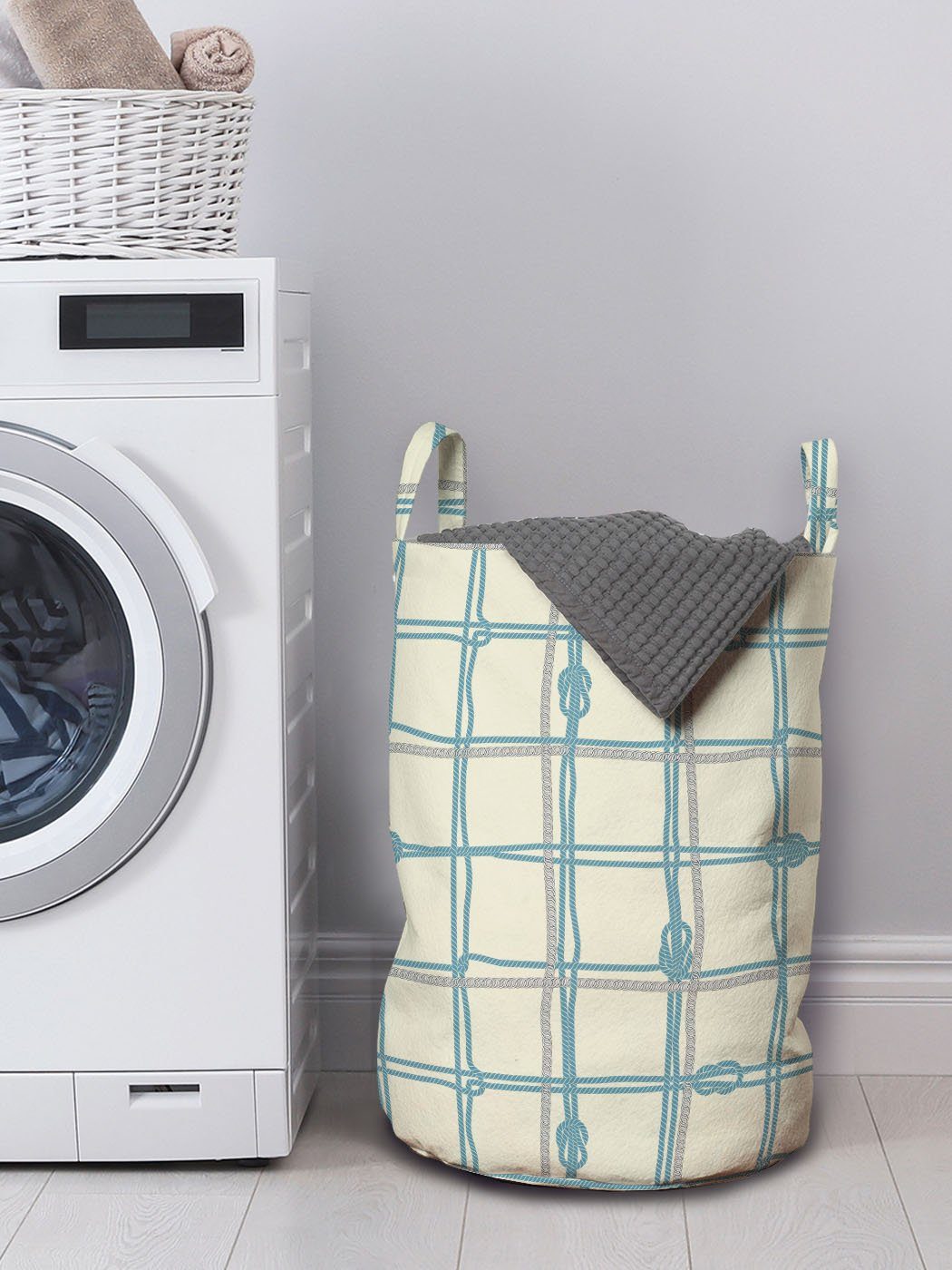 Abakuhaus Wäschesäckchen mit Griffen Kordelzugverschluss Kunst Blau Waschsalons, Squares Nautical Seile als Wäschekorb für