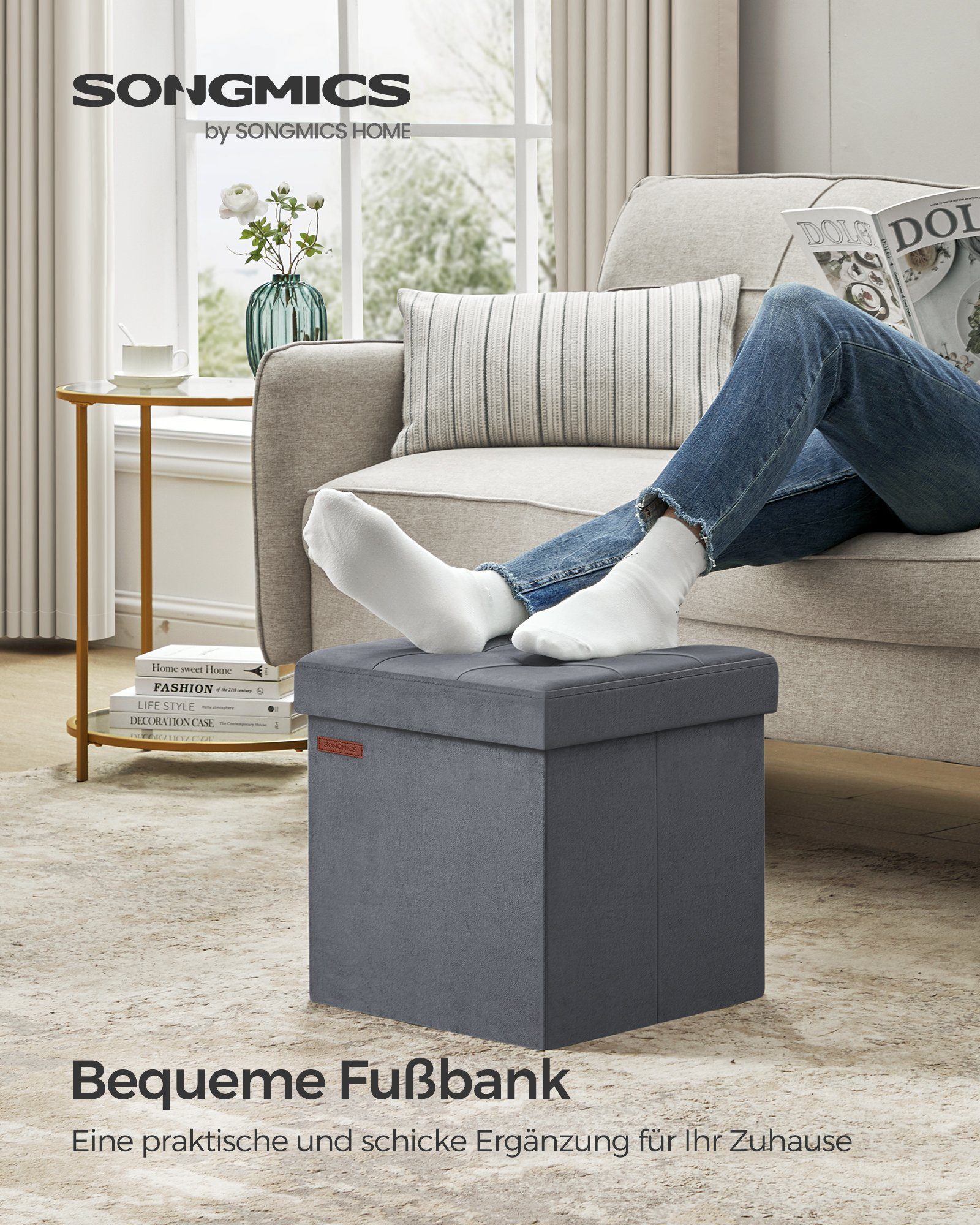 SONGMICS Sitzhocker sitzbank, Aufbewahrungsbox mit Deckel, bis 300 kg belas günstig online kaufen