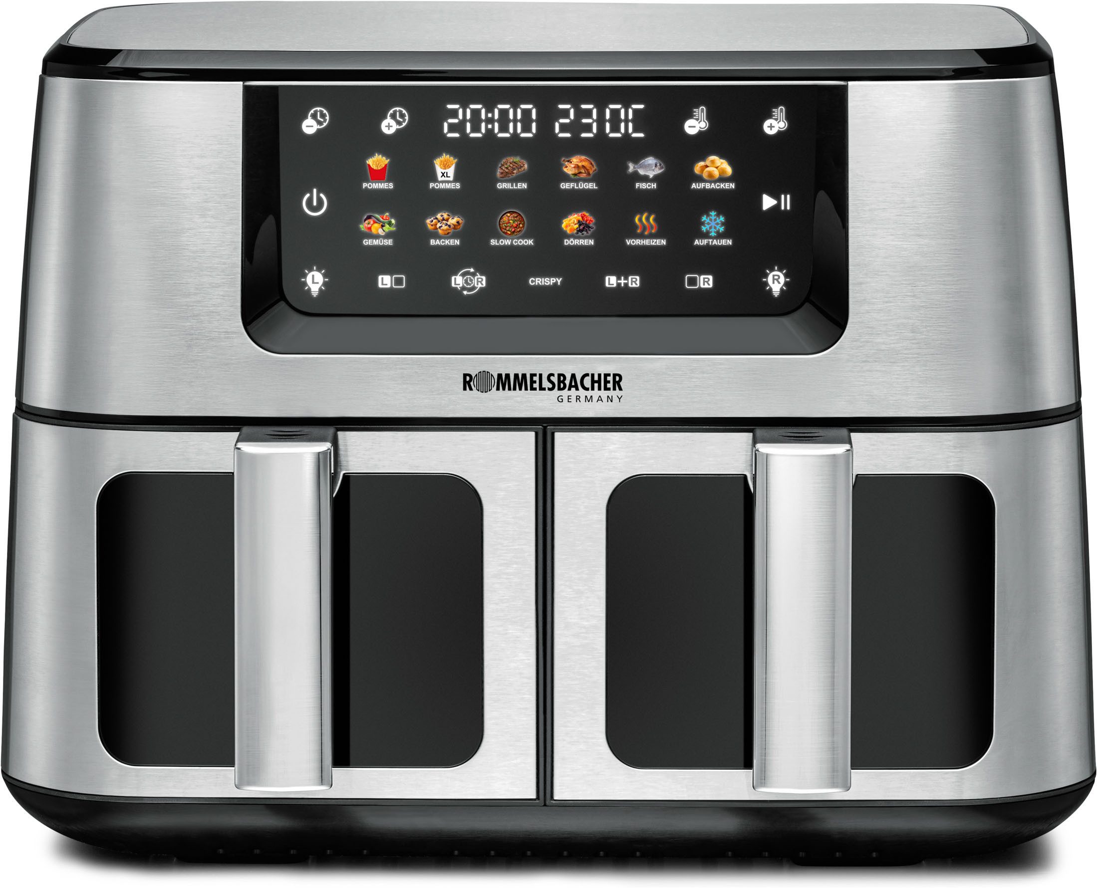 Rommelsbacher Heißluftfritteuse FRH 2650, 2700 W, 2 Körbe à 5,5 Liter Volumen - bis zu 1,2 kg Pommes