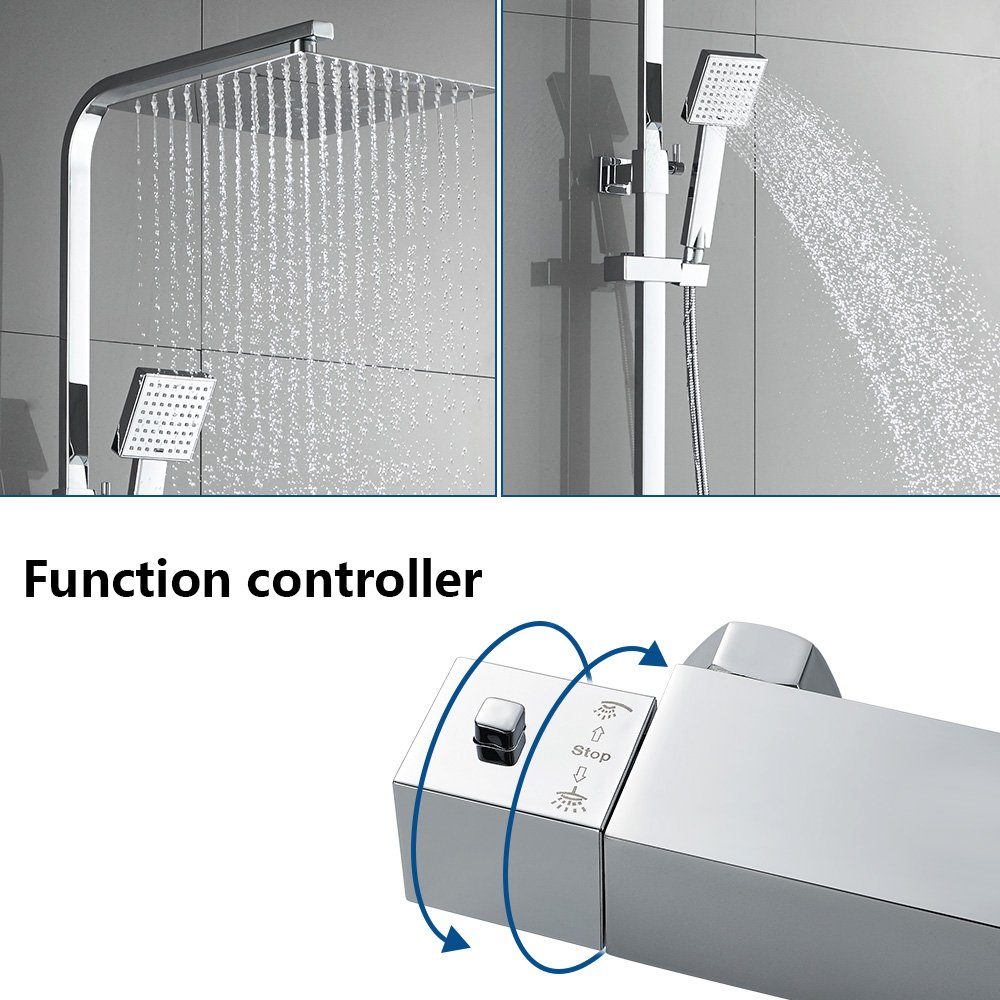 Duschsystem Höhe mit Duschamaturenset 129.5 Chrom Edelstahl Duschsystem Duscharmatur Thermostat, Auralum cm