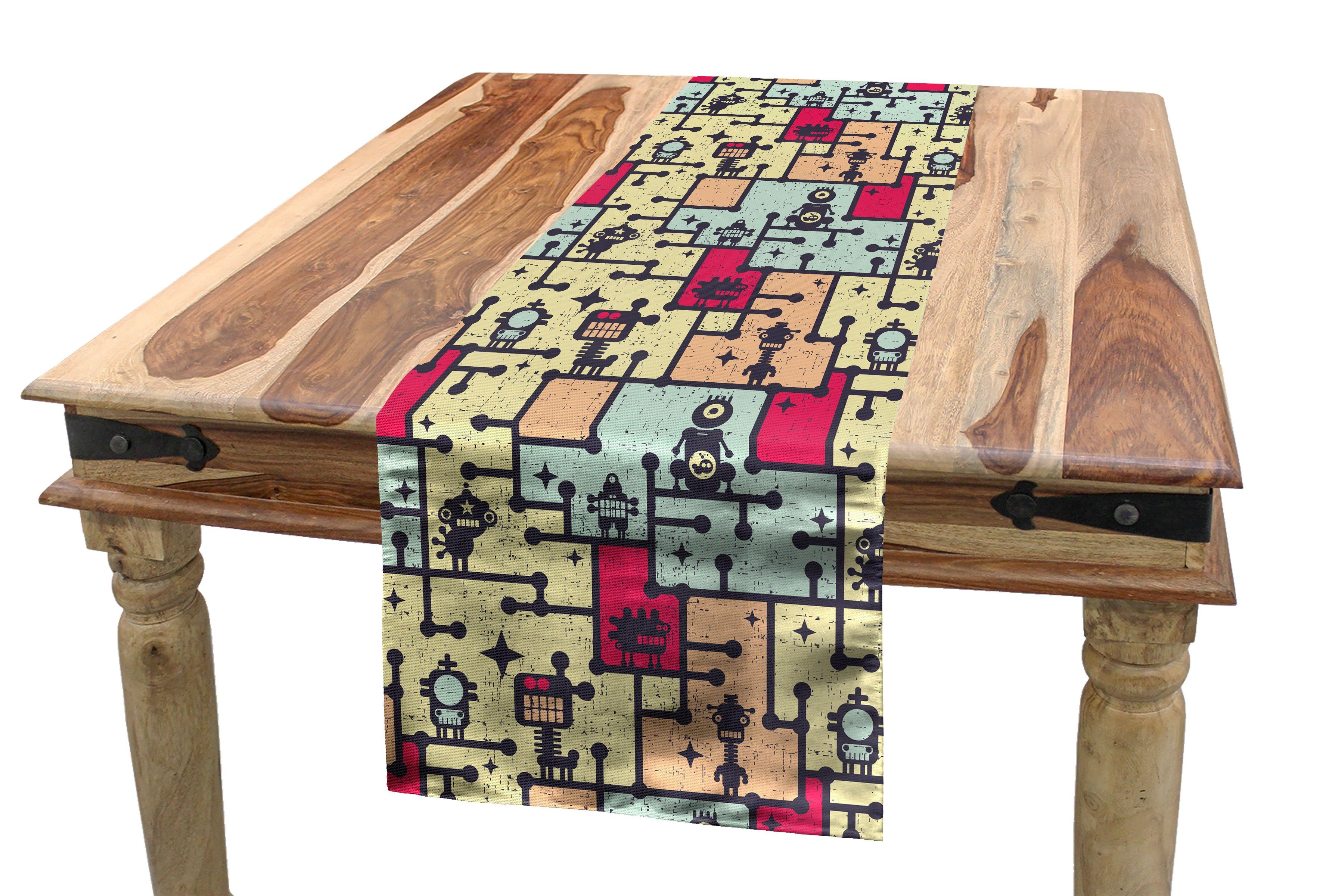 Abakuhaus Tischläufer Esszimmer Küche Rechteckiger Roboter Grid Platz Tischläufer, auf Dekorativer Squares