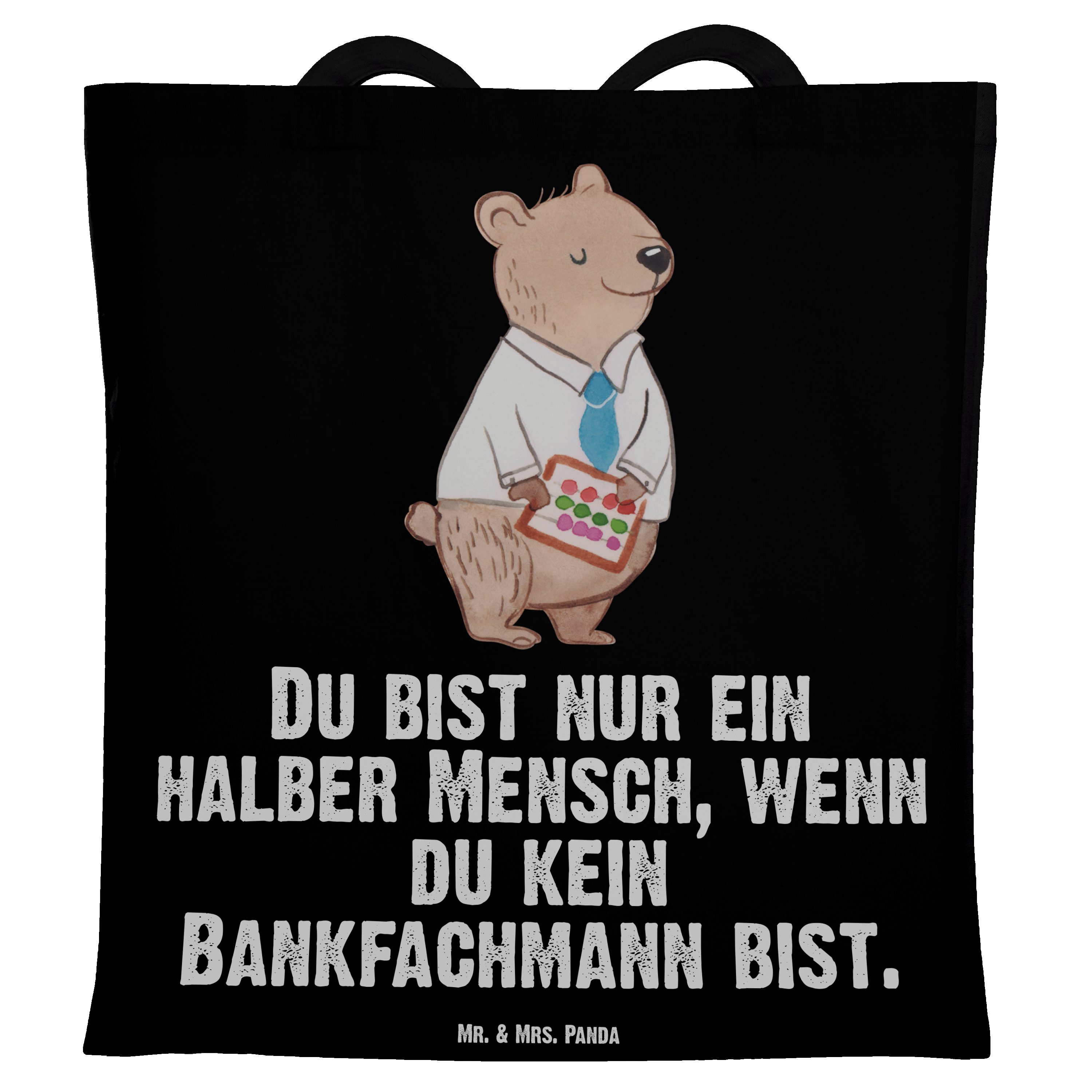 Mr. & Mrs. Panda Tragetasche Bankfachmann mit Herz - Schwarz - Geschenk, Danke, Jutebeutel, Beutel (1-tlg)