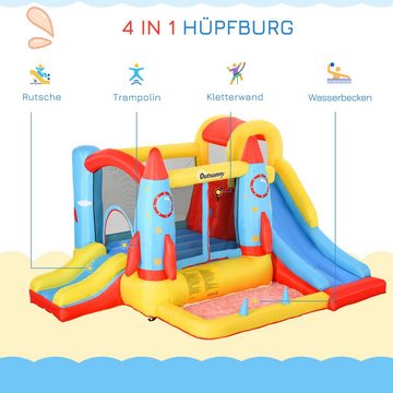 Outsunny Hüpfburg Mit Rutsche für 4 Kinder XXL für 3-10 Jahre Kinder Outdoor, (Springburg, 1-tlg., Wasserspielcenter), Rot+Blau+Gelb 330 x 265 x 185 cm