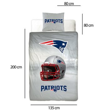 Wendebettwäsche NFL American Football Bettwäsche New England Patriots Linon / Renforcé, BERONAGE, 100% Baumwolle, 2 teilig, 135x200 + 80x80 cm