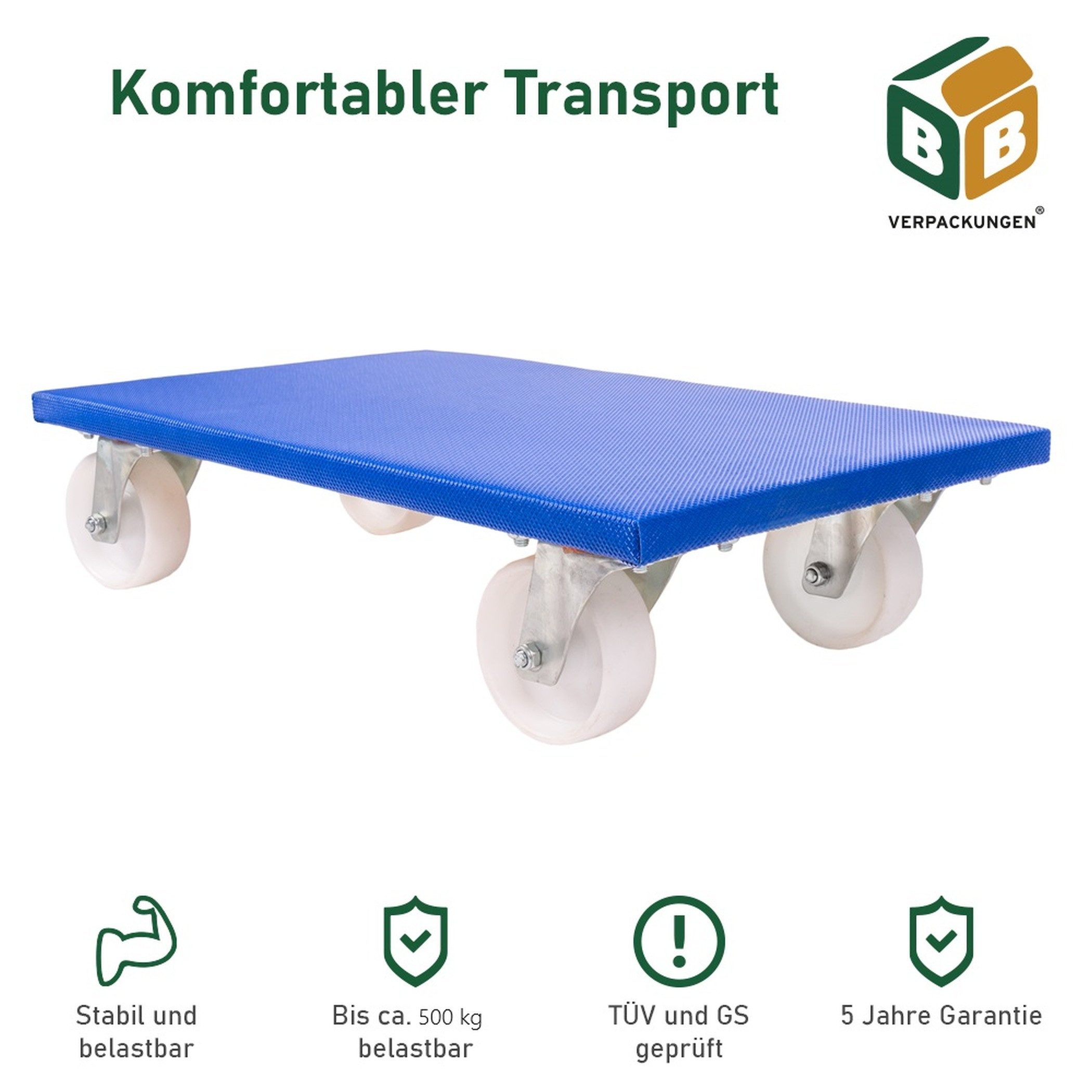 BB-Verpackungen Transportroller Möbelroller S, (1-St), 600 x 350 x 145 mm, 500 kg, spurloses Rollverhalten