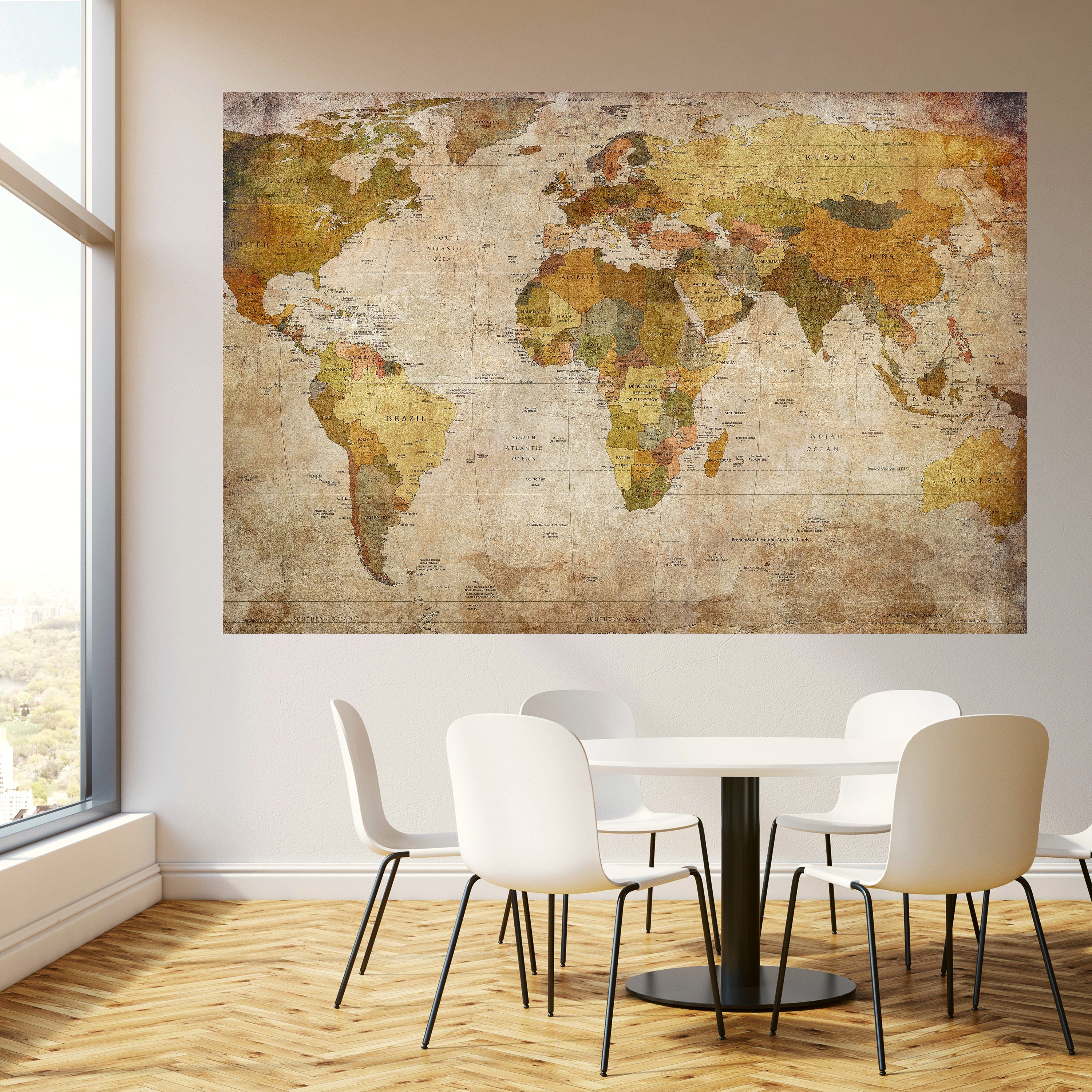 murimage® Fototapete Fototapete Weltkarte 183 x 127 cm Landkarte Worldmap  Länder vintage historisch alt Tapete inklusive Kleister