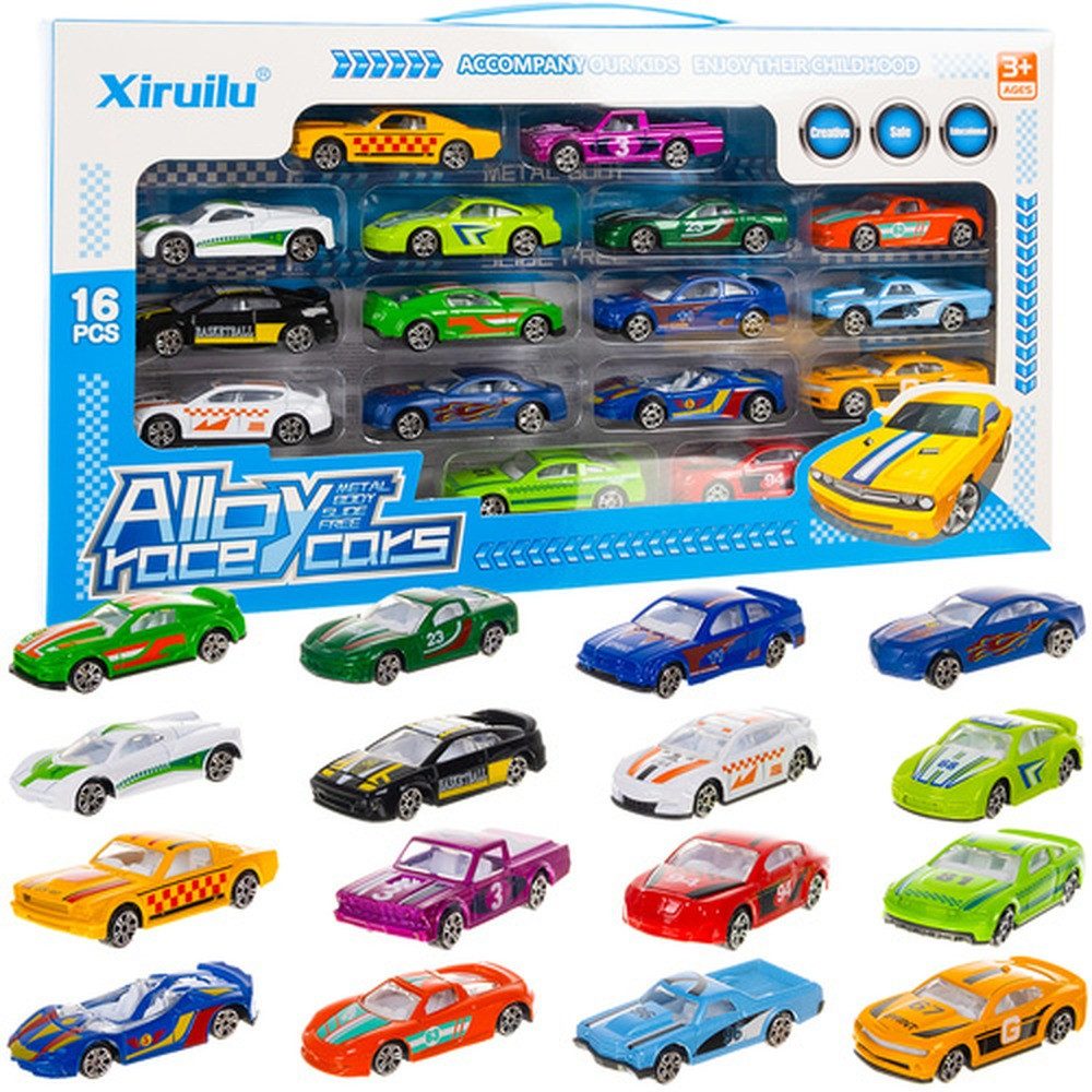 ISO TRADE Spielzeug-Auto Metall-Spielzeugautos Rennautos, (Spar-Set, 16-tlg., 1:64), Großes Set bunter Fahrzeuge für abwechslungsreichen Spielspaß