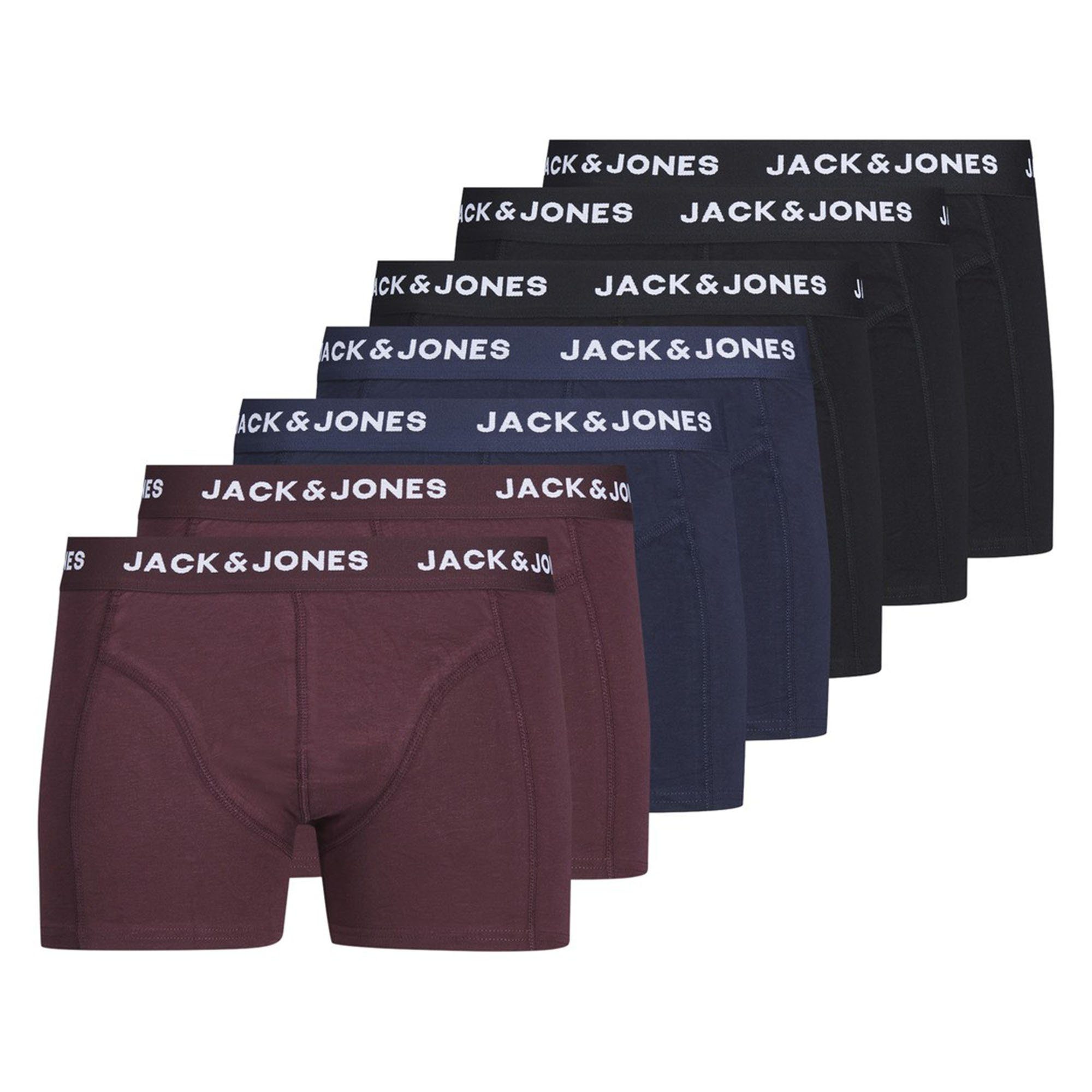 Jack & Jones Boxer Herren Trunks 7er Pack - JACSIMPLY BASIC Rot/Navy/Schwarz