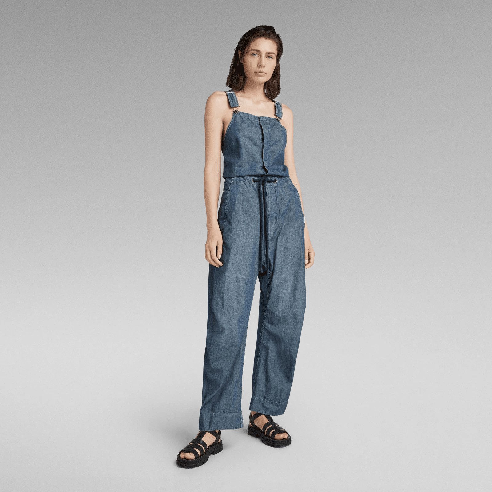 G-STAR Jumpsuit Damen Armellos 3D Bib Overall Antic Faded Aegean Blue Größe: XS (1-tlg) Gerades Bein, 100 % Bio-Baumwolle