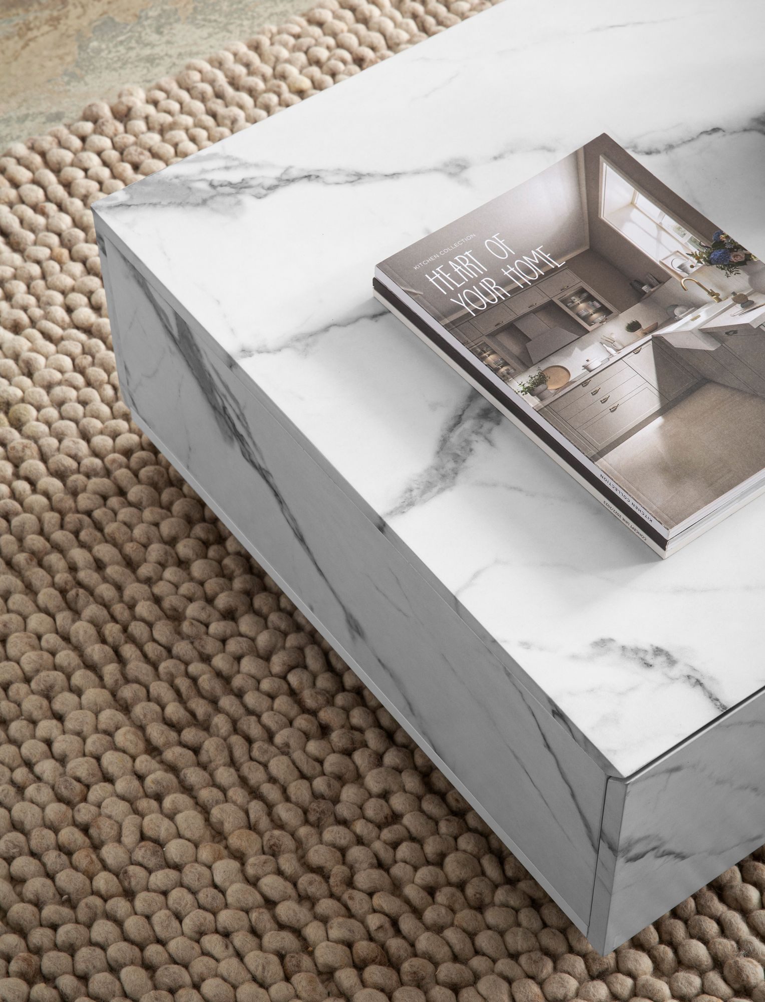 FINEBUY Couchtisch FB107248 Sofatisch Weiß 120 cm Marmoroptik Wohnzimmertisch Schublade (Kaffeetisch mit Schublade, Sofatisch Weiß Modern), Wohnzimmertisch Marm – Bild 5 von 5